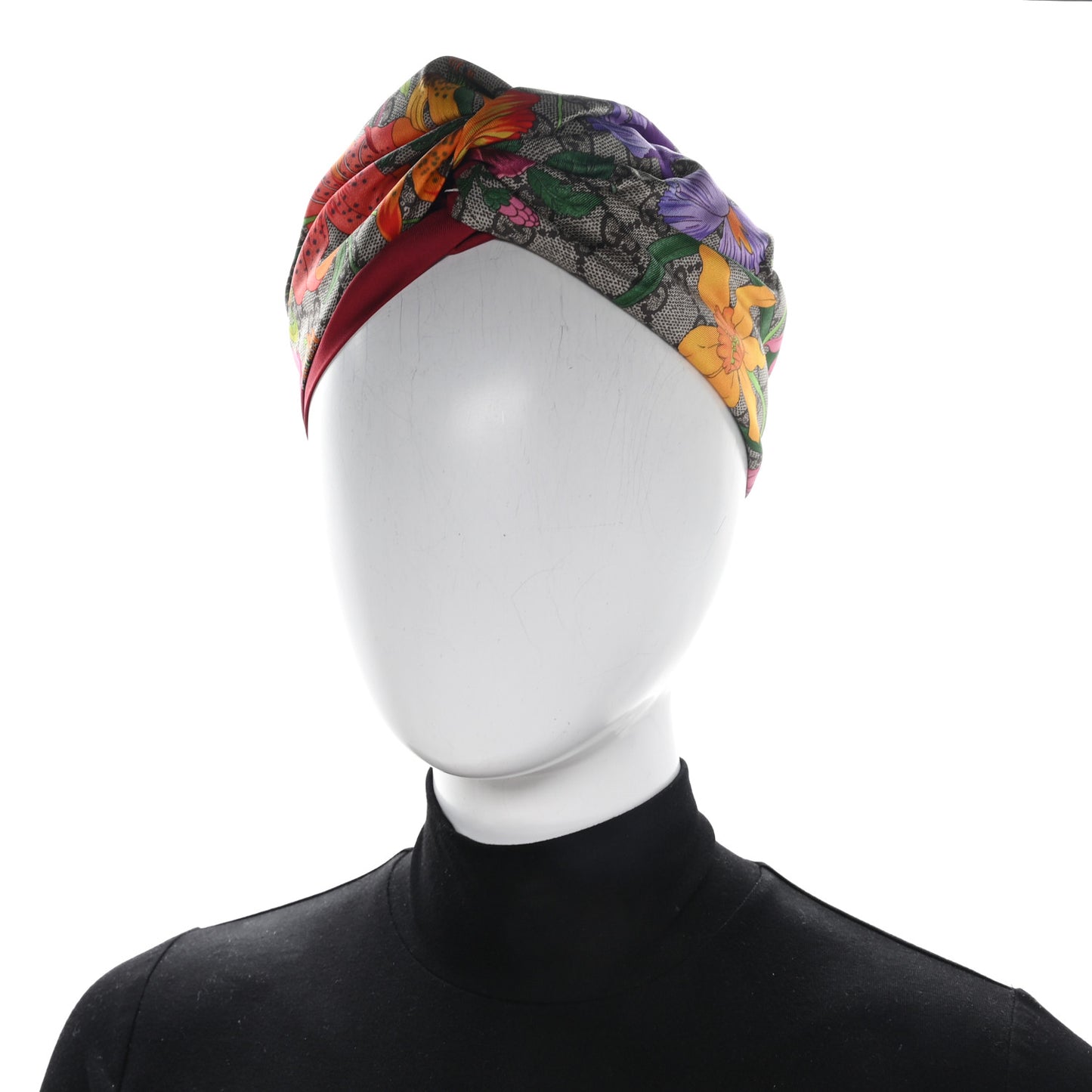 Silk Monogram Flora Print Headband M Red