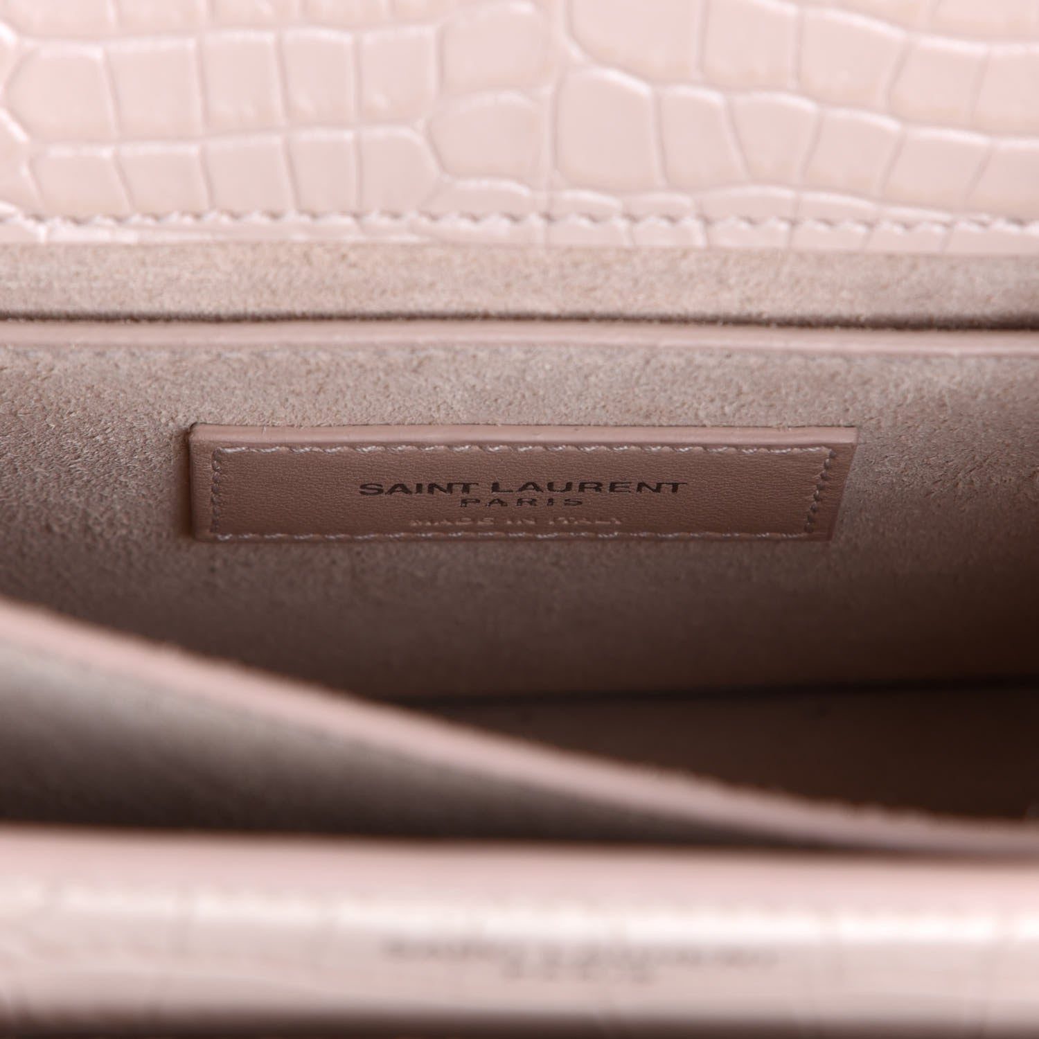 Saint Laurent Calfskin Crocodile Embossed Medium Monogram Sunset Washed Light Pink 6 of 12