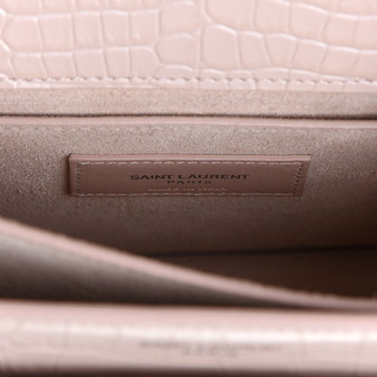 Saint Laurent Calfskin Crocodile Embossed Medium Monogram Sunset Washed Light Pink 6 of 12