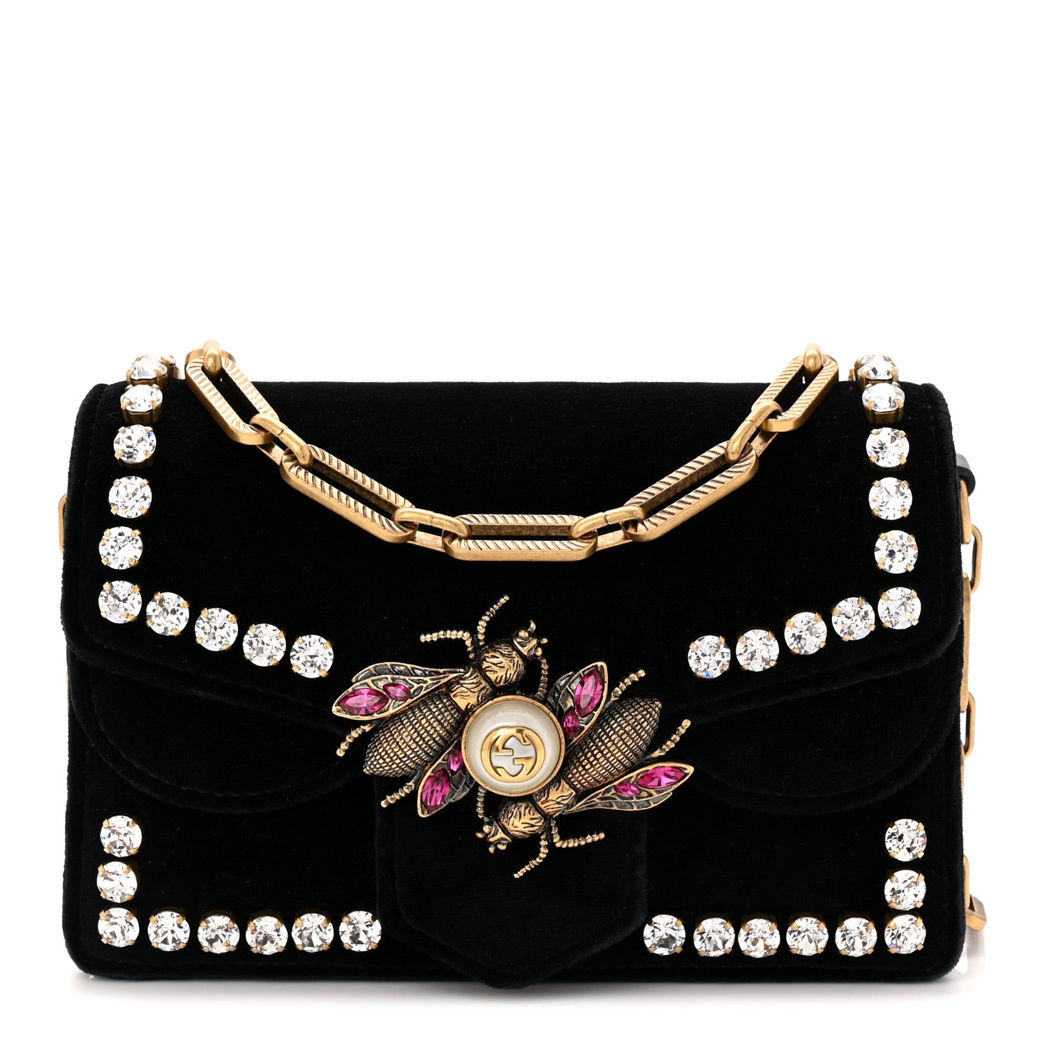 Gucci Velvet Crystal Mini Bee Broadway Shoulder Bag Black 1 of 10
