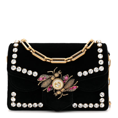 Gucci Velvet Crystal Mini Bee Broadway Shoulder Bag Black 1 of 10