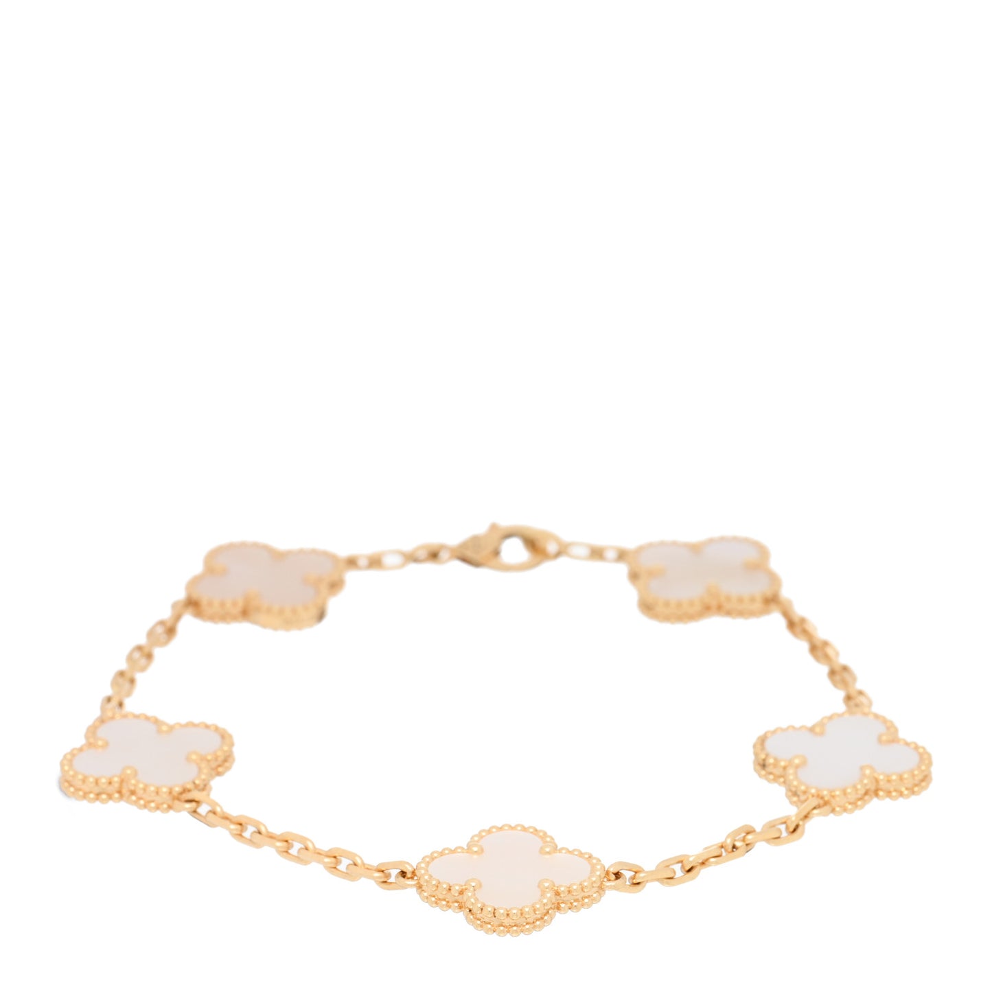 18K Yellow Gold Mother of Pearl 5 Motifs Vintage Alhambra Bracelet