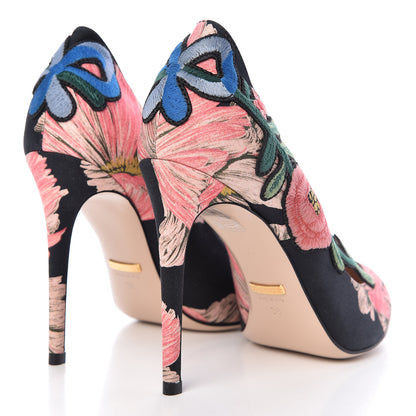 Gucci Canvas Flora Print Ophelia High Heel Pumps 38 Black Pink 4 of 9