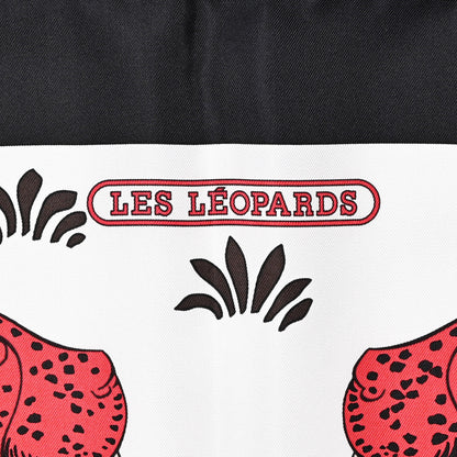 Hermes Silk Les Leopards Scarf 90 Black White Rouge 3 of 5