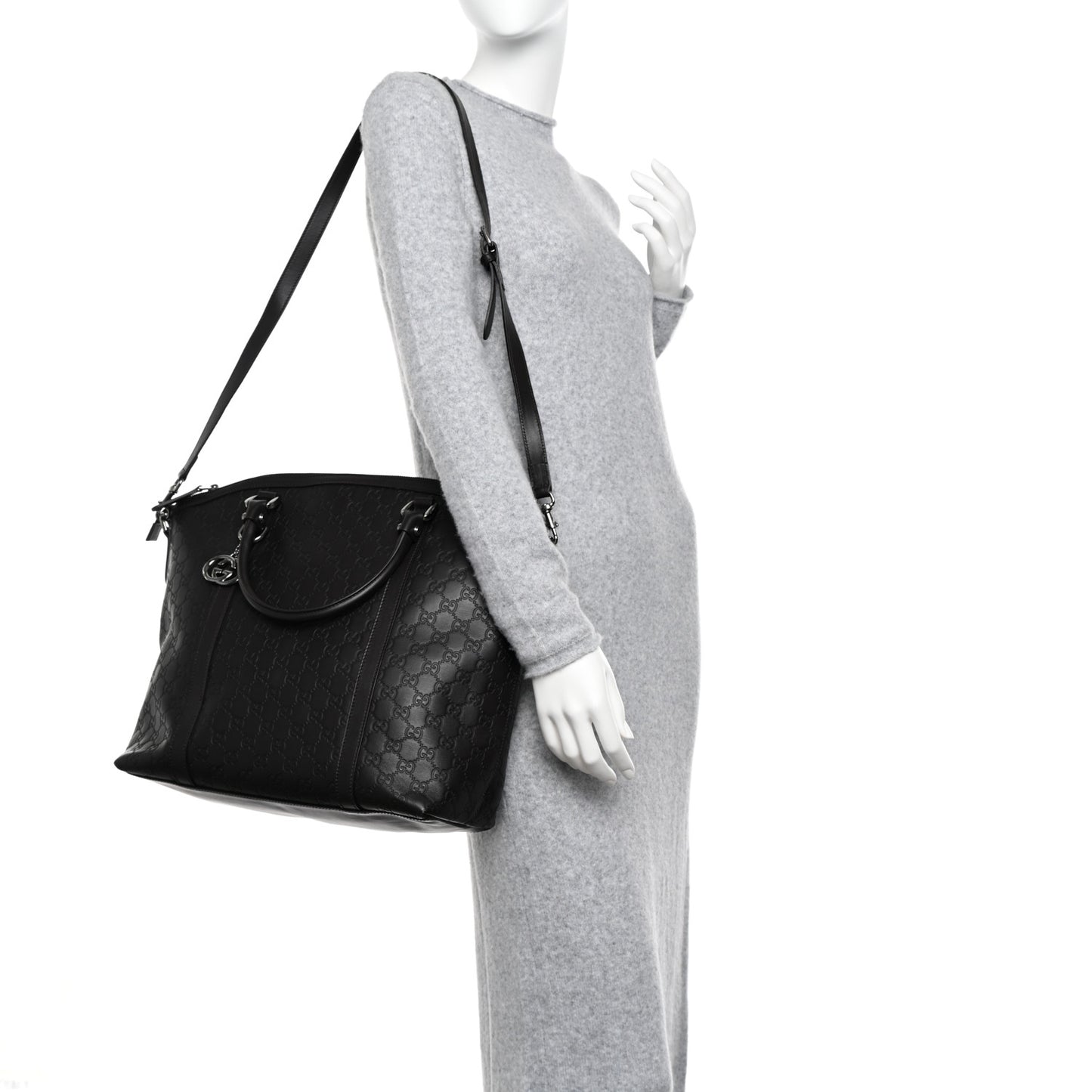 Guccissima Large GG Charm Convertible Dome Satchel Dark Brown