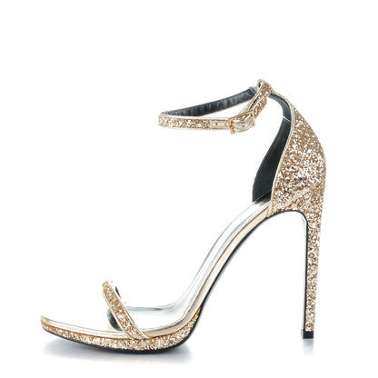 Saint Laurent Glitter Jane 110 Ankle Strap Sandals 41 Platino 1 of 8