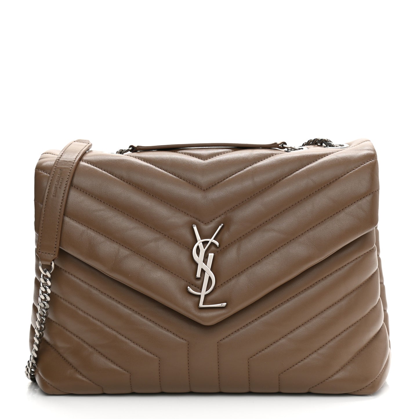 Calfskin Y Quilted Monogram Medium Loulou Chain Satchel Dark Beige
