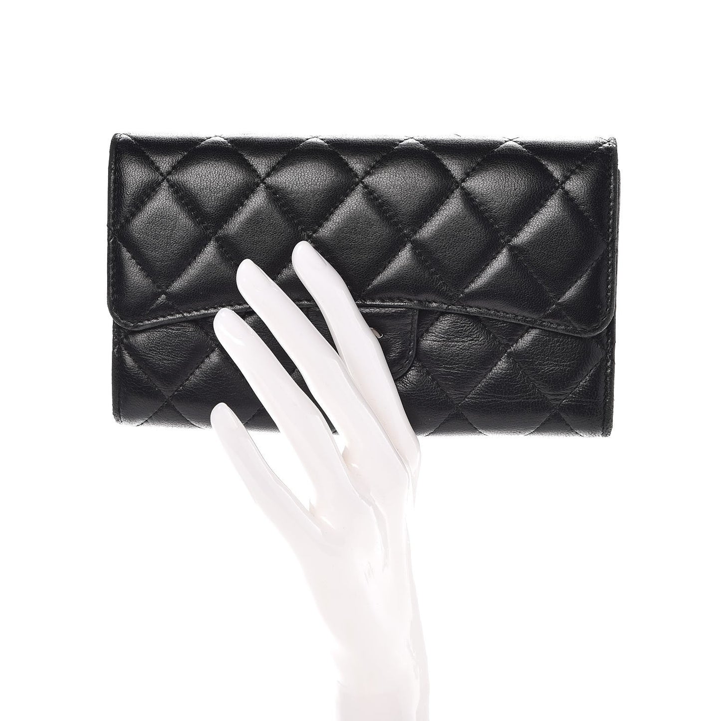 Lambskin Quilted Large Flap Wallet Black