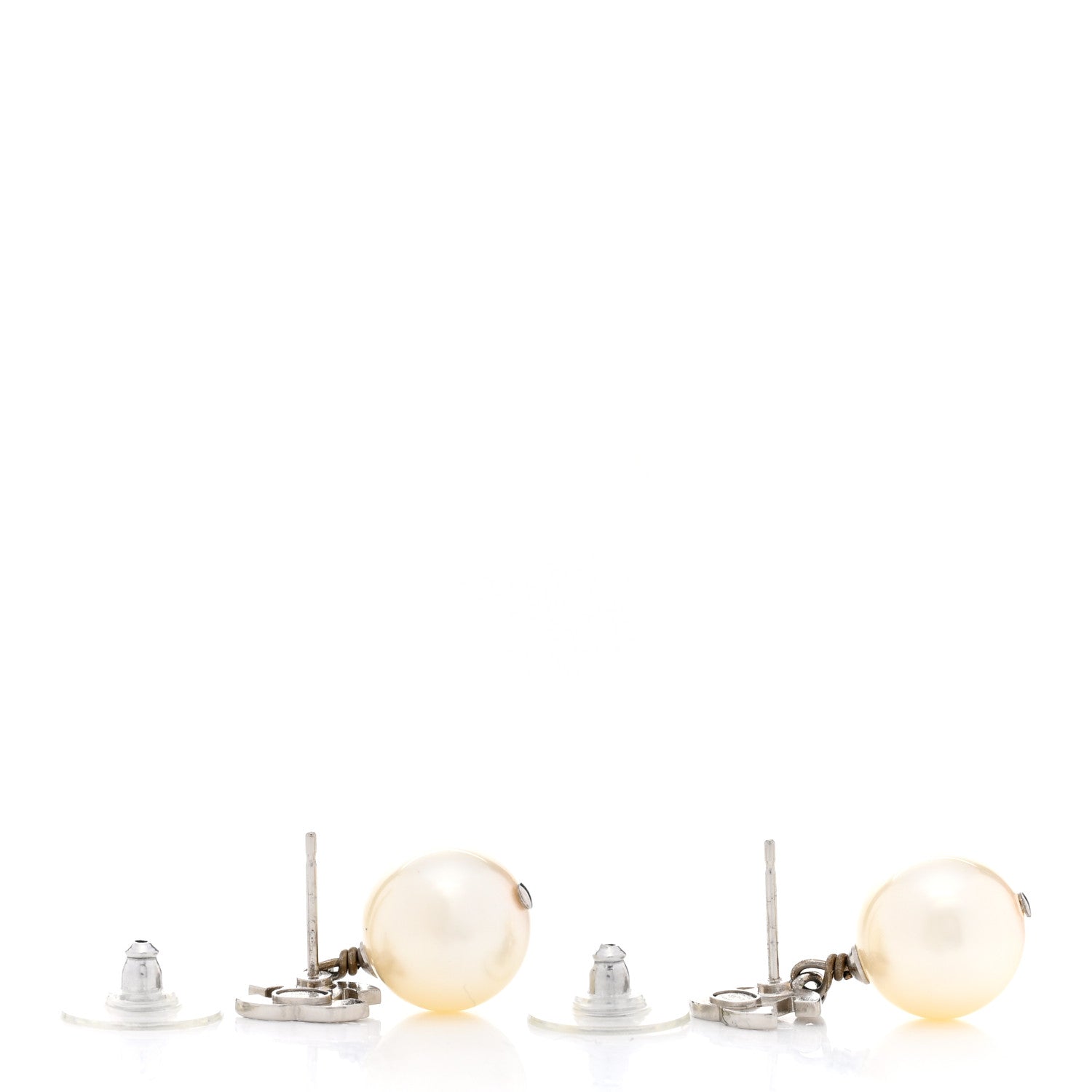 Chanel Crystal Pearl CC Drop Earrings Silver Pearly White 4 of 5