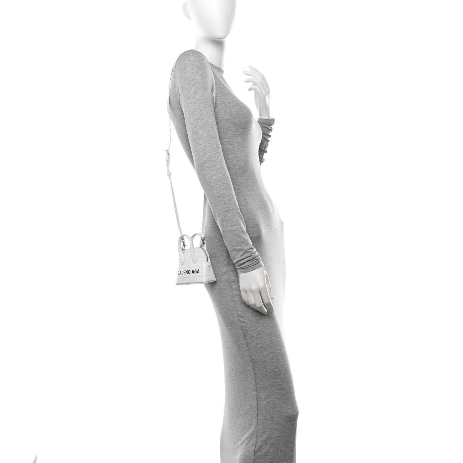 Balenciaga Calfskin Logo Crocodile Embossed Mini Ville Top Handle Bag White Black 2 of 9