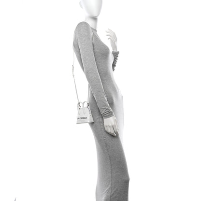 Balenciaga Calfskin Logo Crocodile Embossed Mini Ville Top Handle Bag White Black 2 of 9