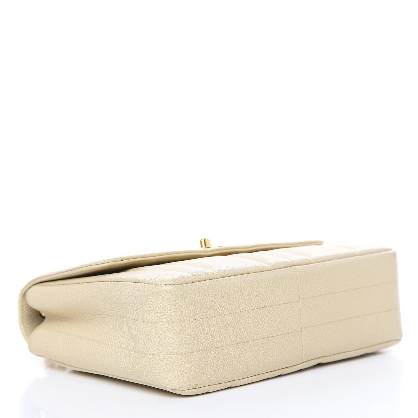 Caviar Vertical Quilted Small Single Flap Beige