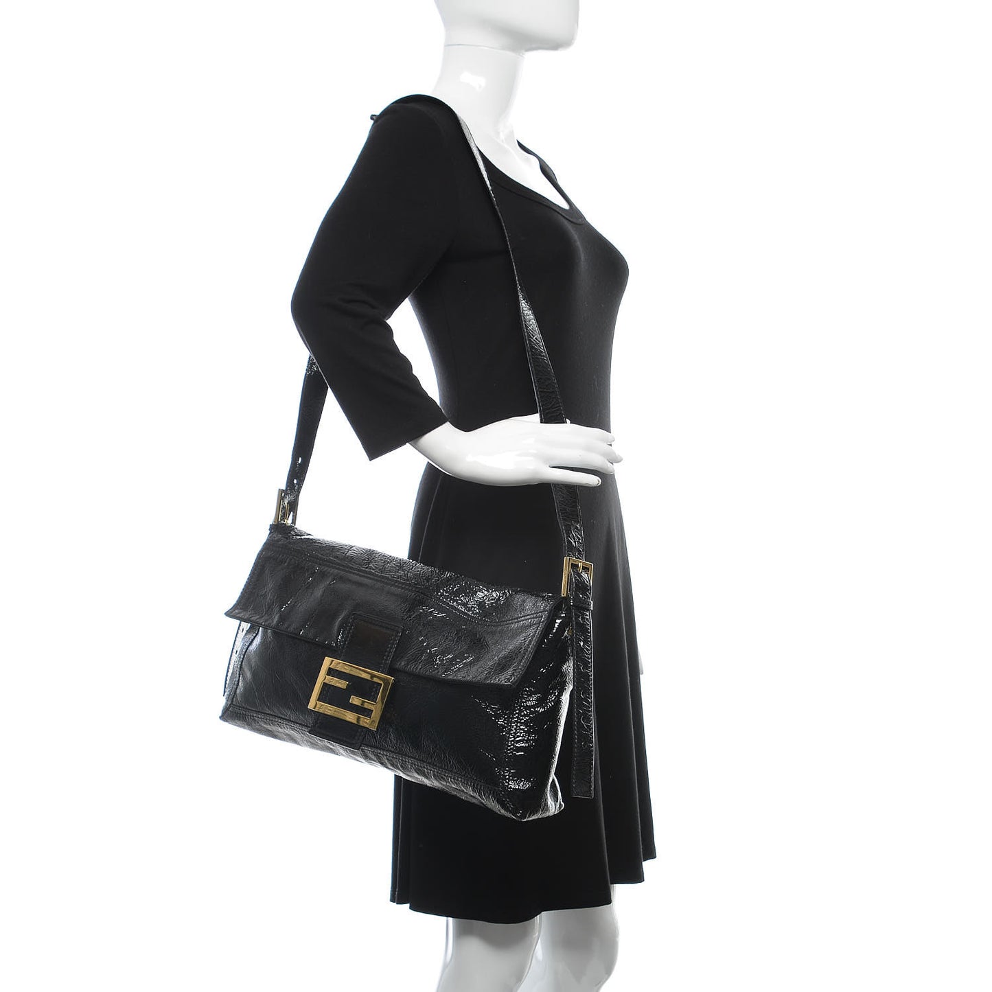 Vitello Naplak Large Convertible Baguette Black