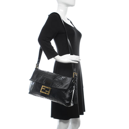 Fendi Vitello Naplak Large Convertible Baguette Black 2 of 10