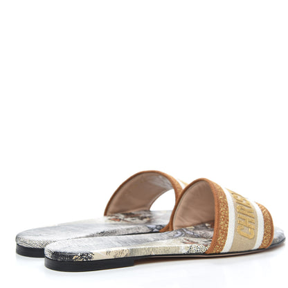 Christian Dior Canvas Lurex Baobab Embroidered Dway Flat Slide Sandals 38.5 Beige 4 of 10
