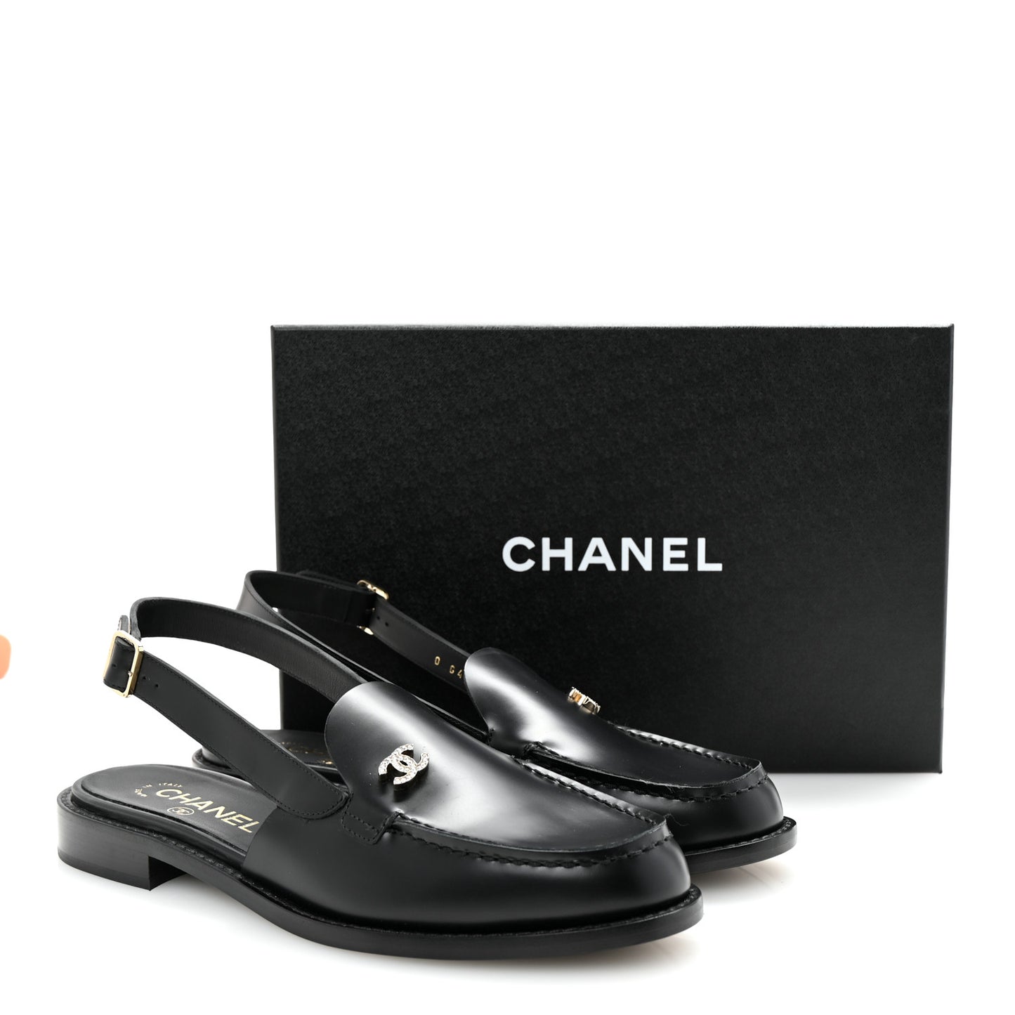 Calfskin Crystal CC Slingback Flats 39 Black