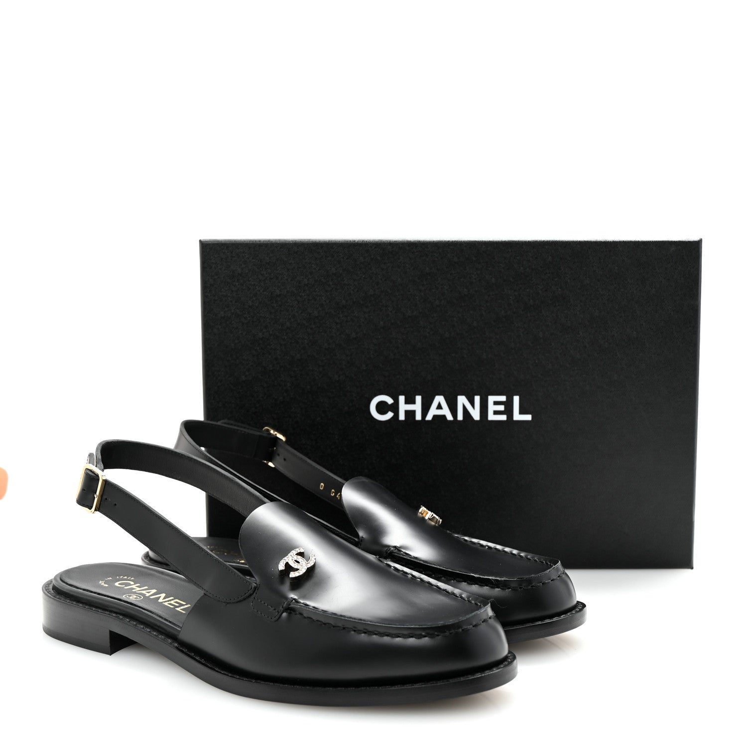 Chanel Calfskin Crystal CC Slingback Flats 39 Black 10 of 10