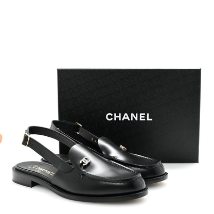 Chanel Calfskin Crystal CC Slingback Flats 39 Black 10 of 10