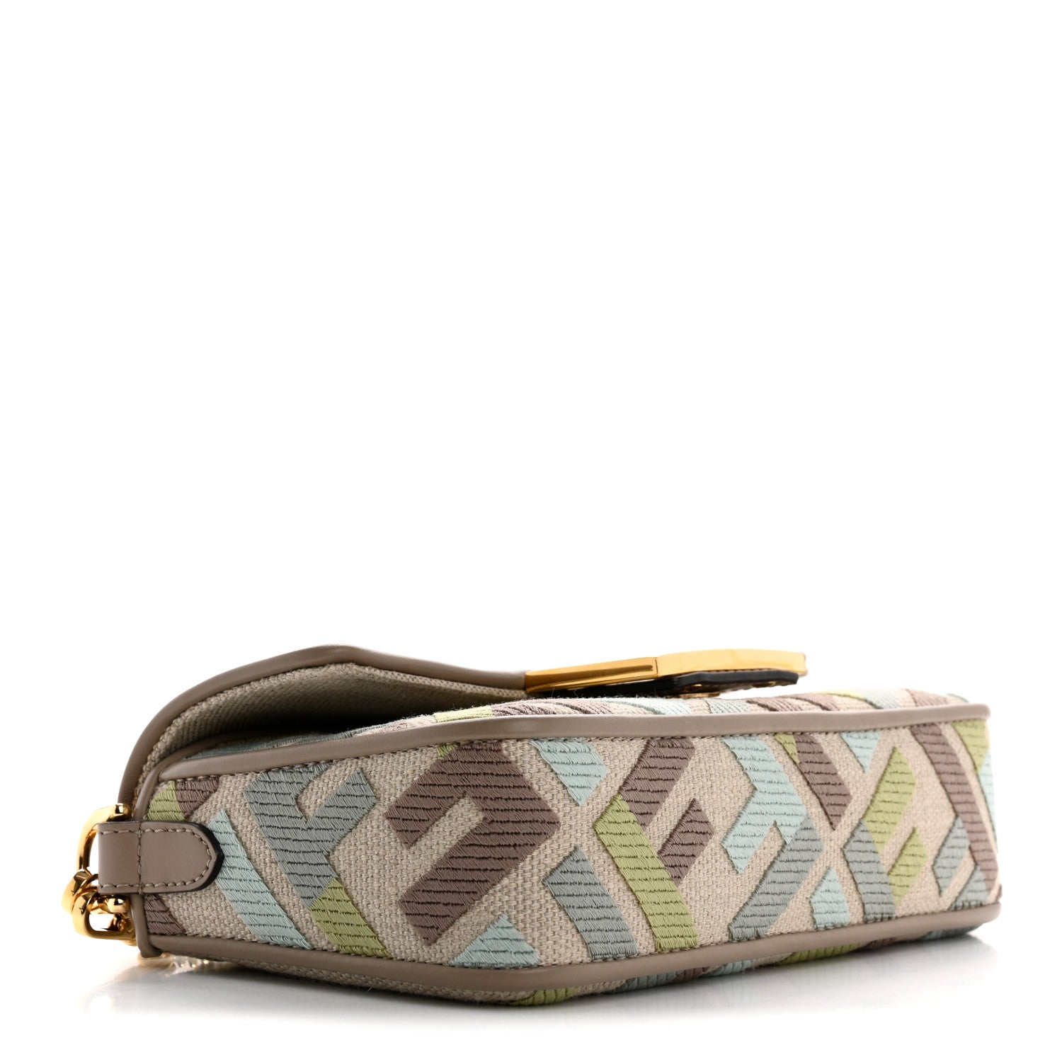 Fendi Canvas Vitello King Seta FF Embroidered Mini Baguette Matcha Milk Dove 4 of 12