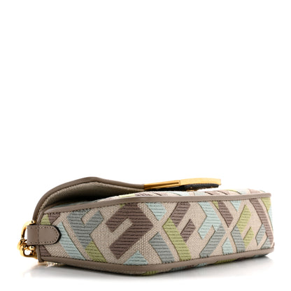 Fendi Canvas Vitello King Seta FF Embroidered Mini Baguette Matcha Milk Dove 4 of 12