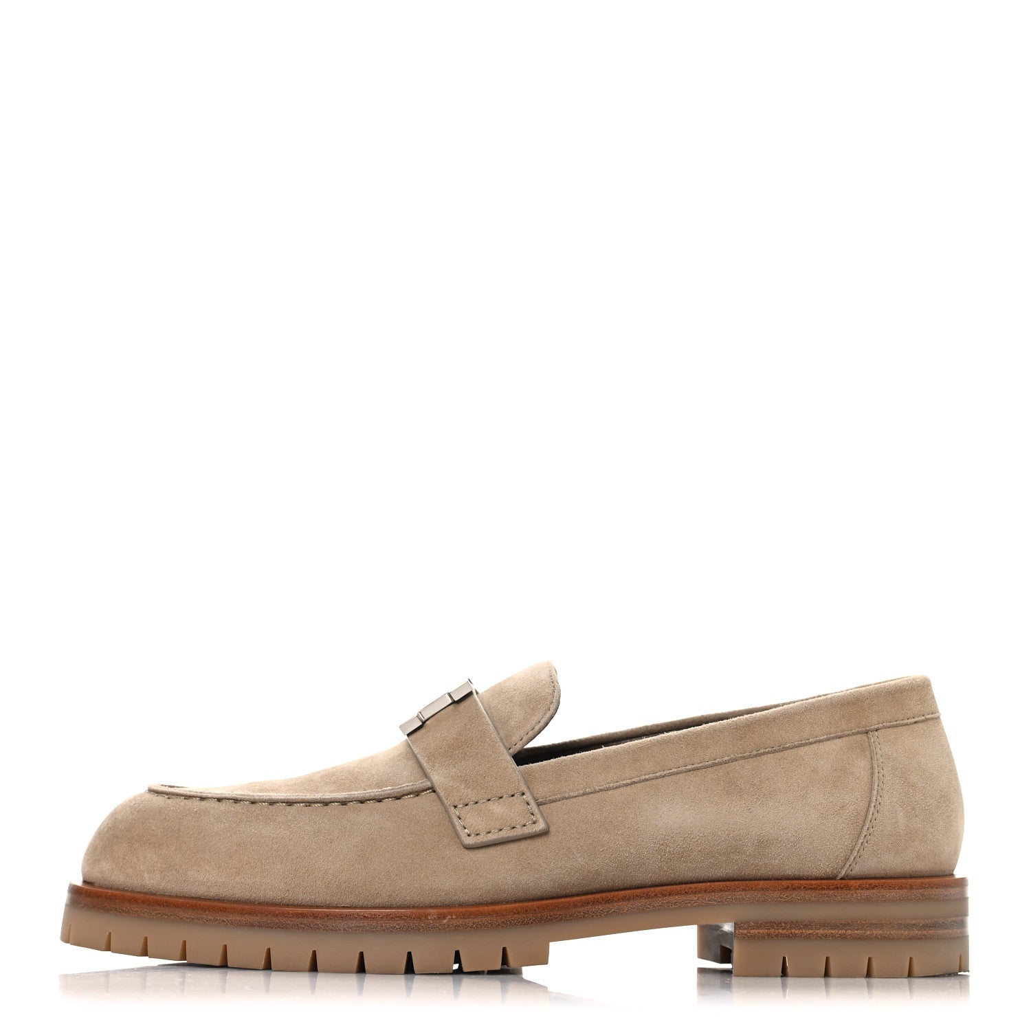 Hermes Suede Goatskin Womens Faubourg Loafers 37 Beige Argile 1 of 11