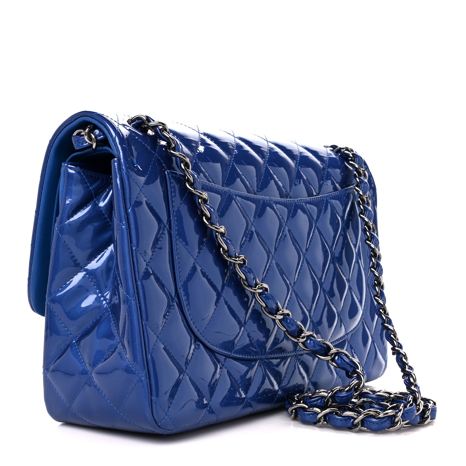 Chanel Patent Calfskin Quilted Jumbo Double Flap Blue 3 of 11