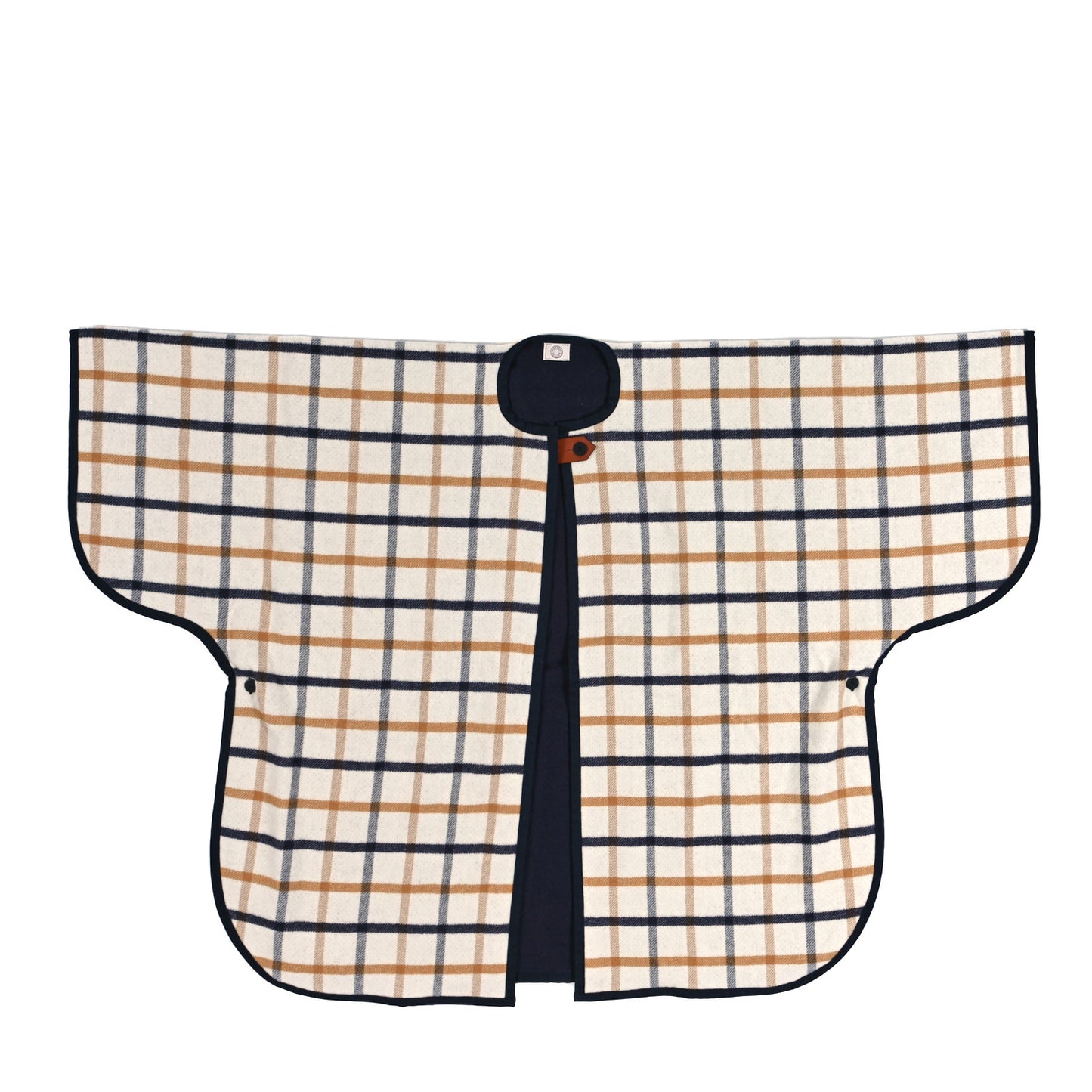 Wool Cashmere Sikkim Calfskin Reversible Camail Poncho Navy Camail