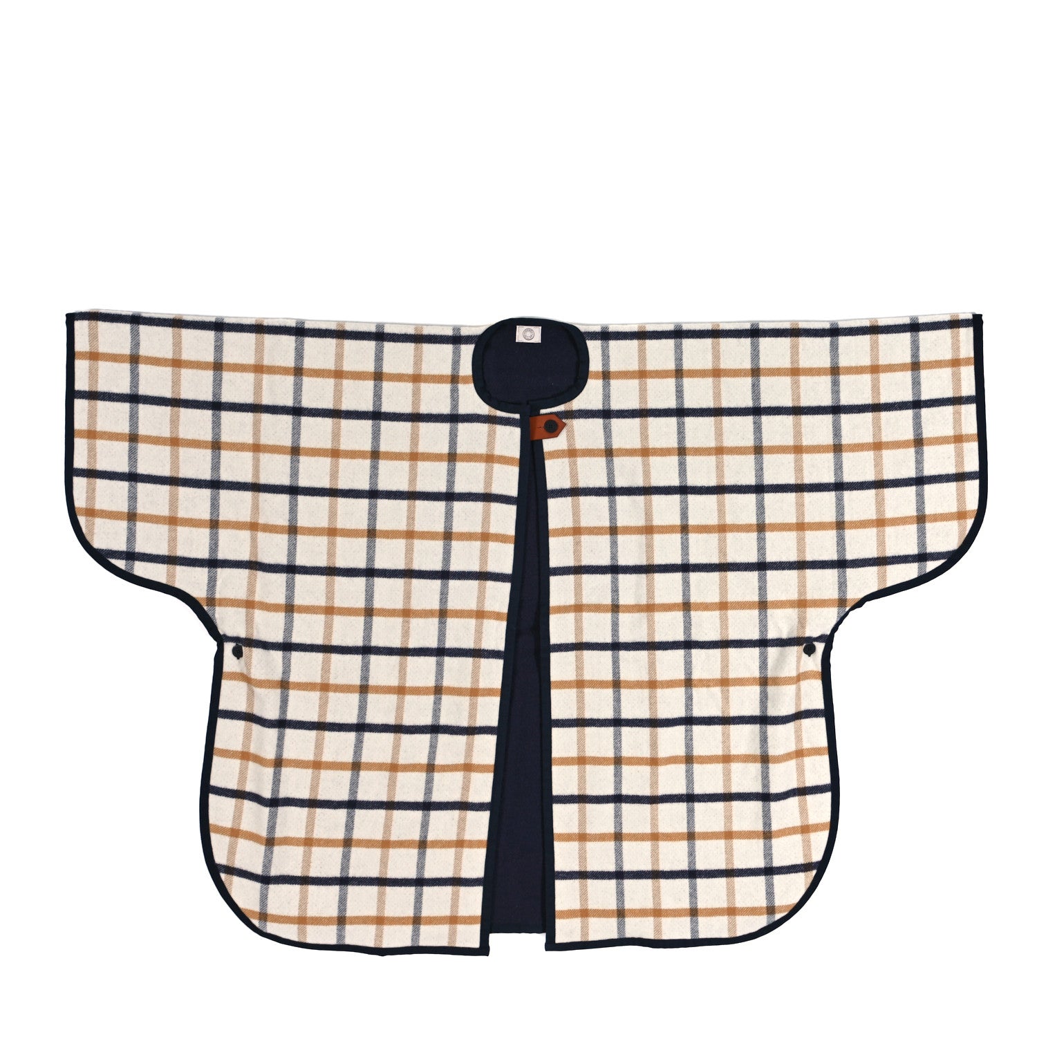 Hermes Wool Cashmere Sikkim Calfskin Reversible Camail Poncho Navy Camail 1 of 5