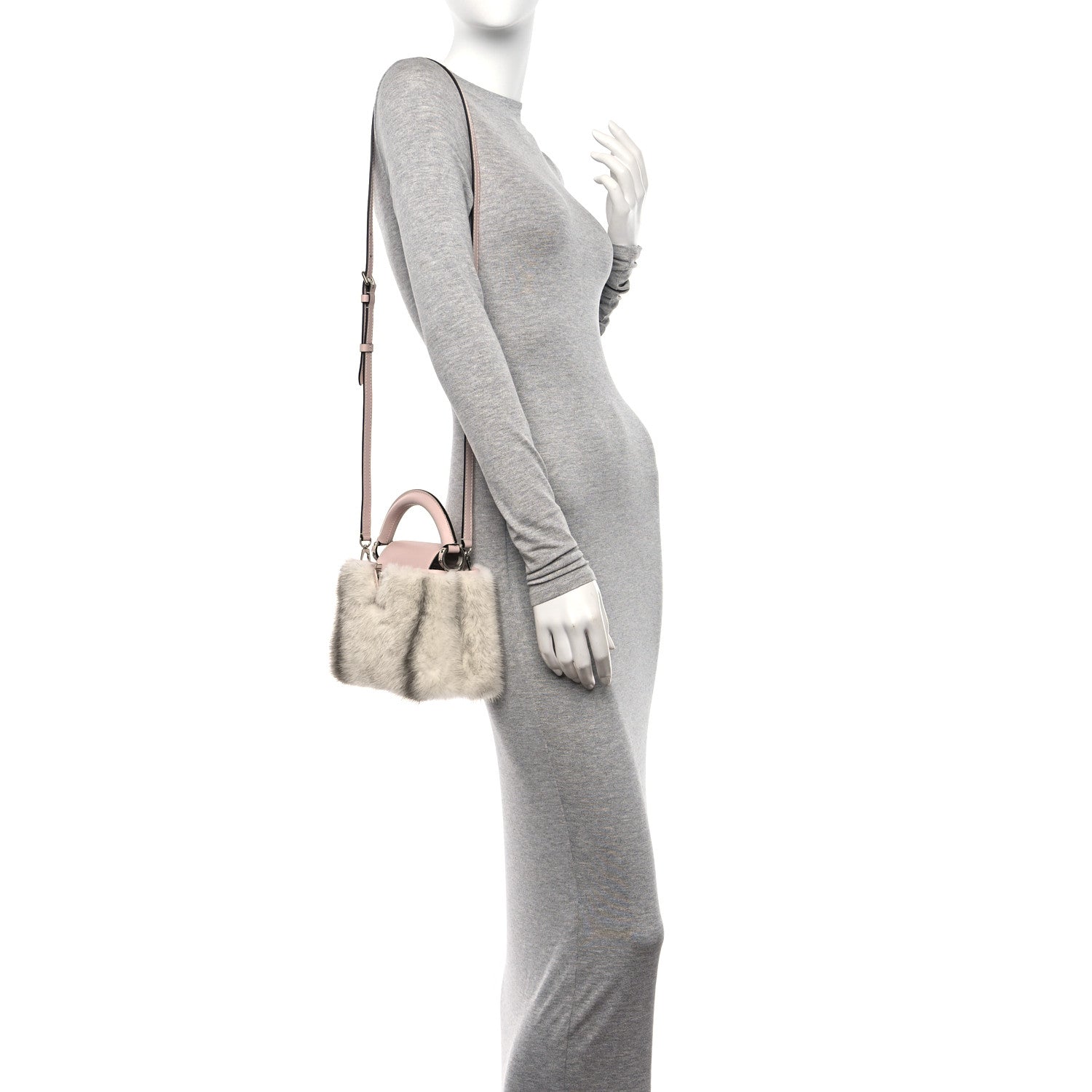 Louis Vuitton Mink Calfskin Goatskin Capucines Mini Silver Snow Grey Rosewater Pink 2 of 11