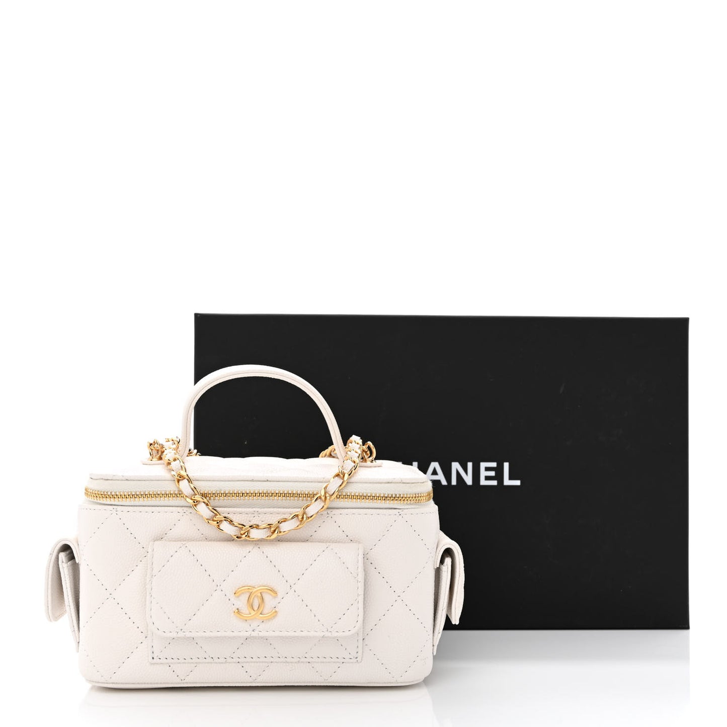 Caviar Quilted Polly Pocket East West Top Vanity With Chain White