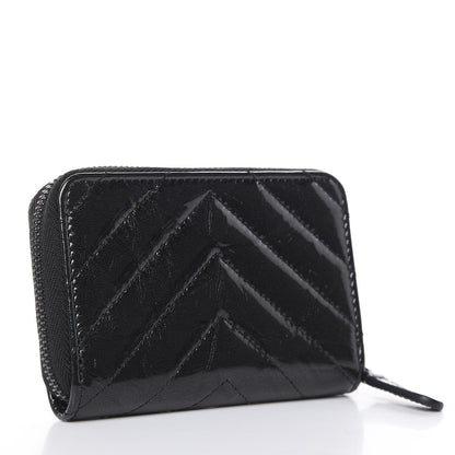 Chanel Patent Metallic Crumpled Calfskin Chevron Quilted Coin Purse So Black 3 of 8