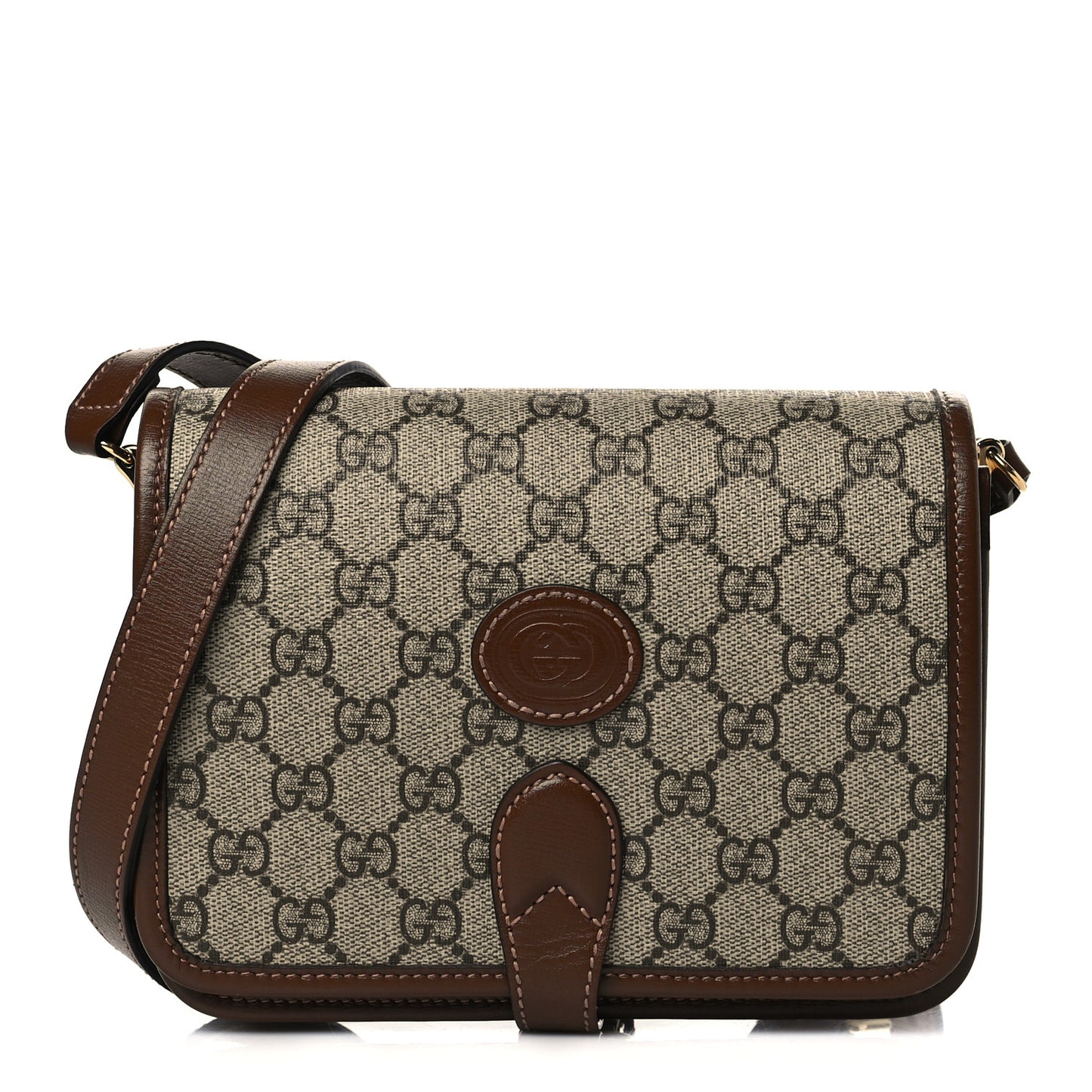 GG Supreme Monogram Azalea Calfskin Mini Retro Interlocking G Flap Shoulder Bag Beige Ebony Brown Sugar