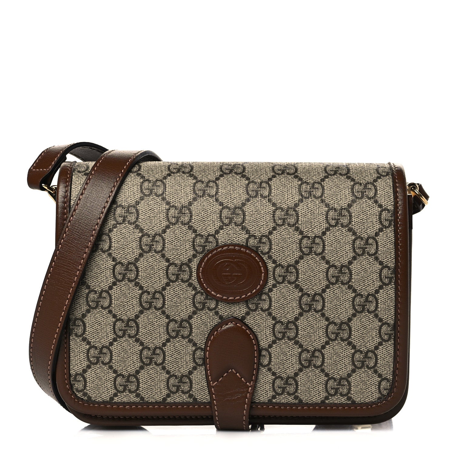 Gucci GG Supreme Monogram Azalea Calfskin Mini Retro Interlocking G Flap Shoulder Bag Beige Ebony Brown Sugar 1 of 11