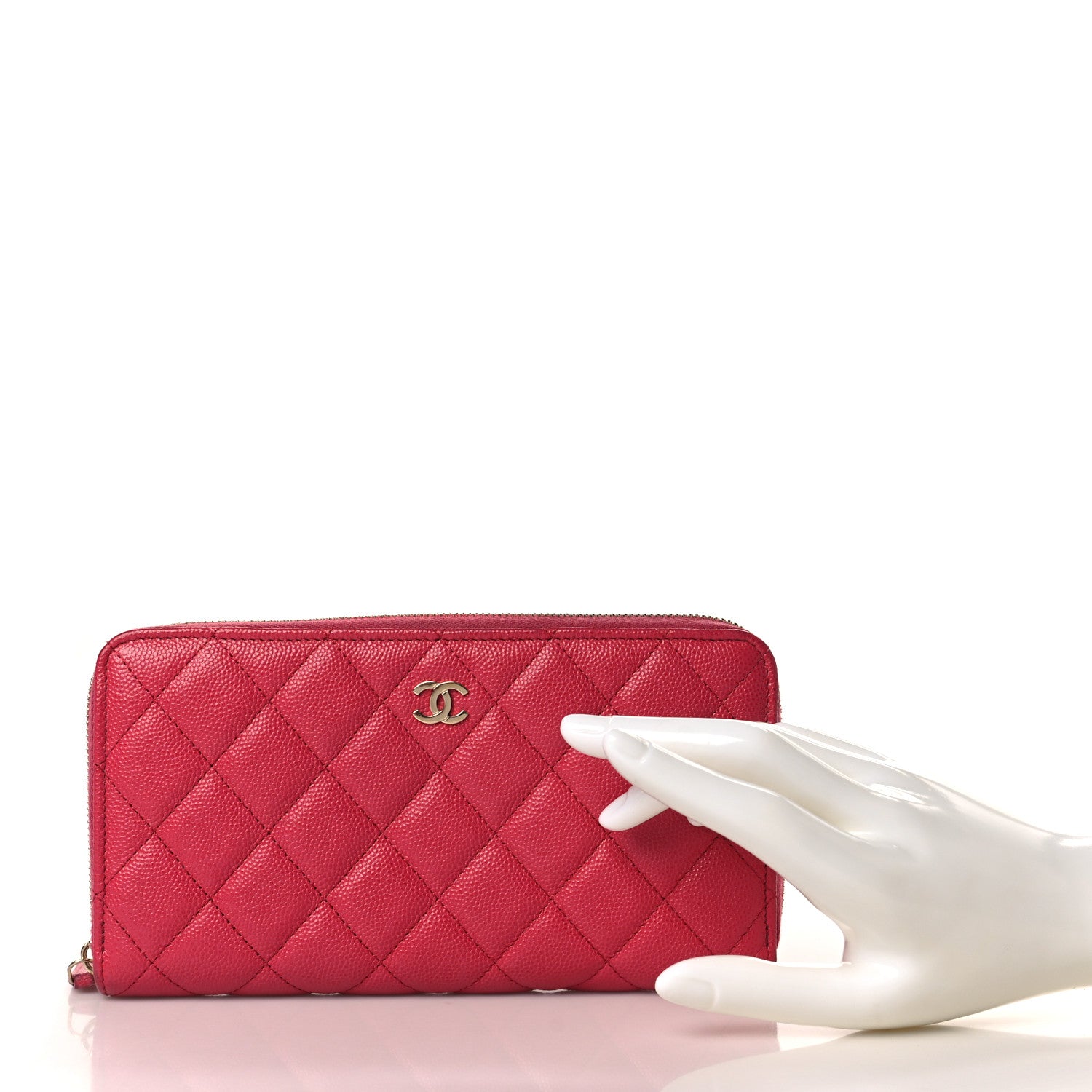 Chanel Caviar Quilted Large Gusset Zip Around Wallet Fuchsia 2 of 10