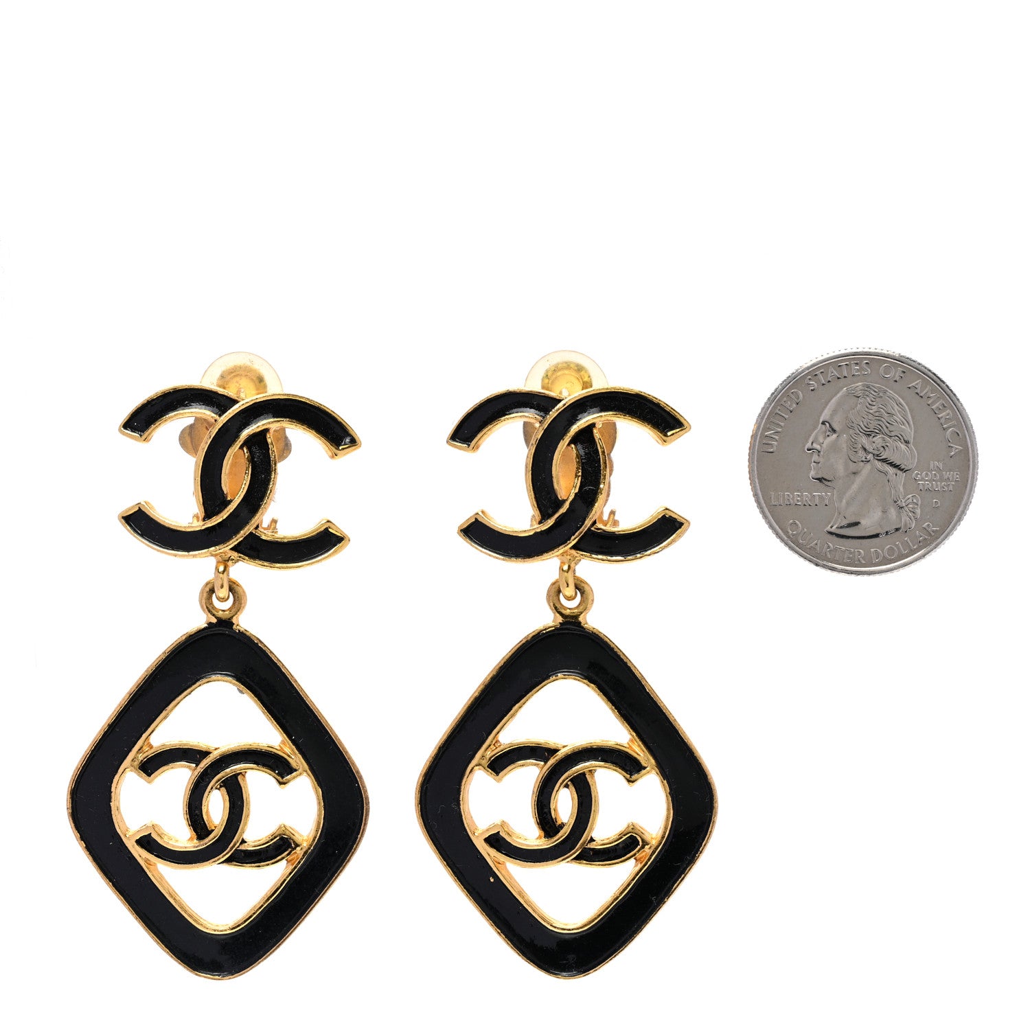Chanel Enamel CC Drop Clip On Earrings Gold Black 2 of 4