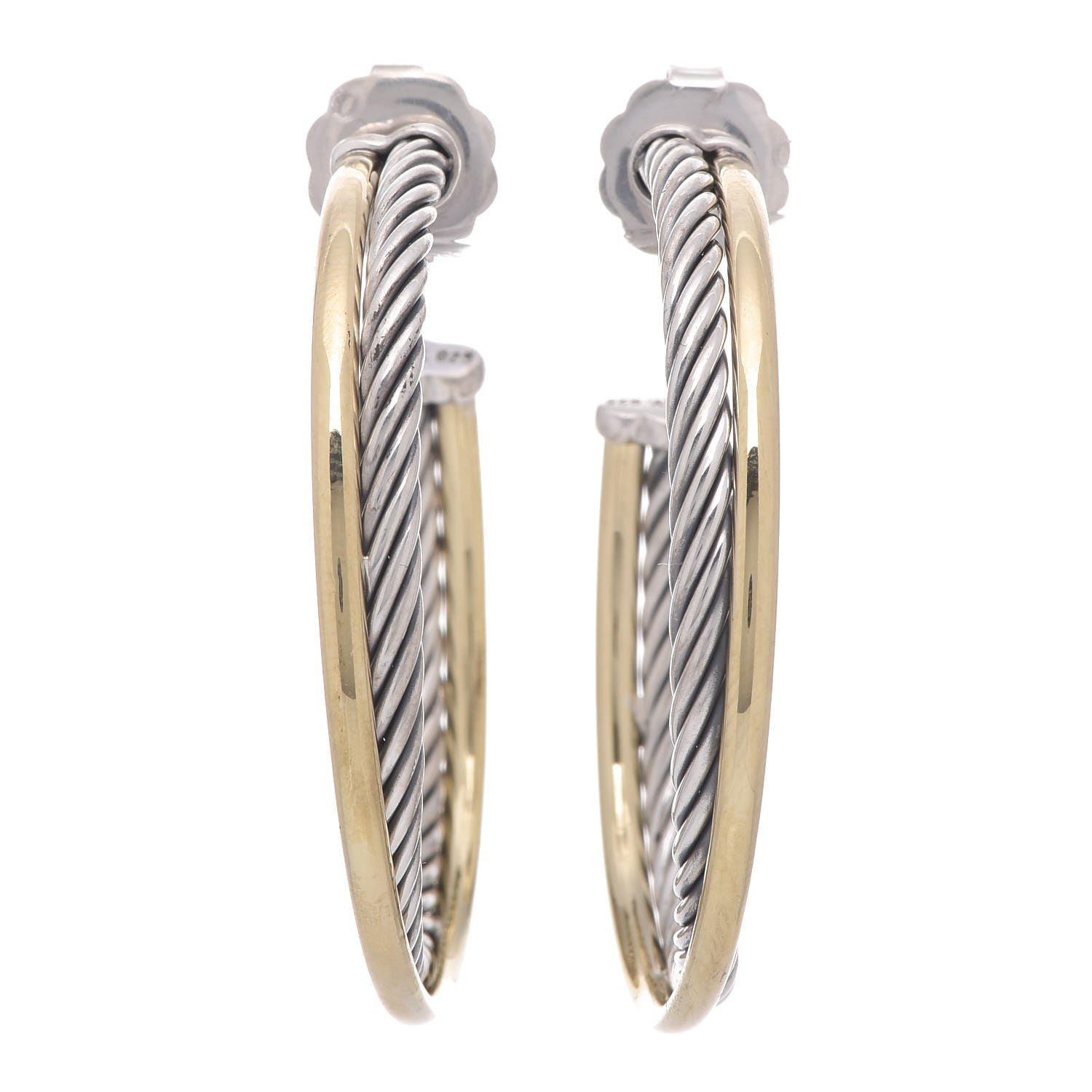 David Yurman Sterling Silver 18K Yellow Gold 44mm Extra Large Crossover Cable Hoop Earrings 1 of 4