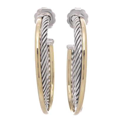 David Yurman Sterling Silver 18K Yellow Gold 44mm Extra Large Crossover Cable Hoop Earrings 1 of 4