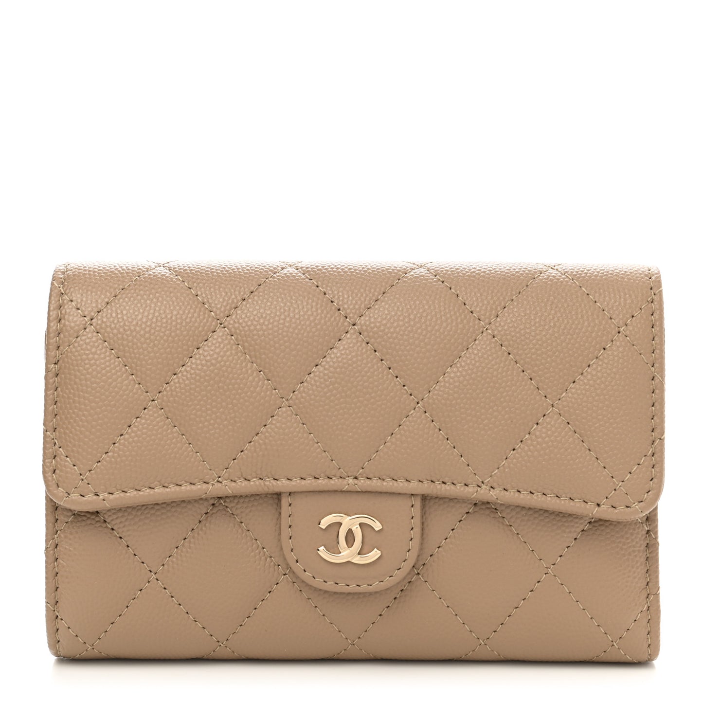 Caviar Quilted Medium Flap Wallet Beige