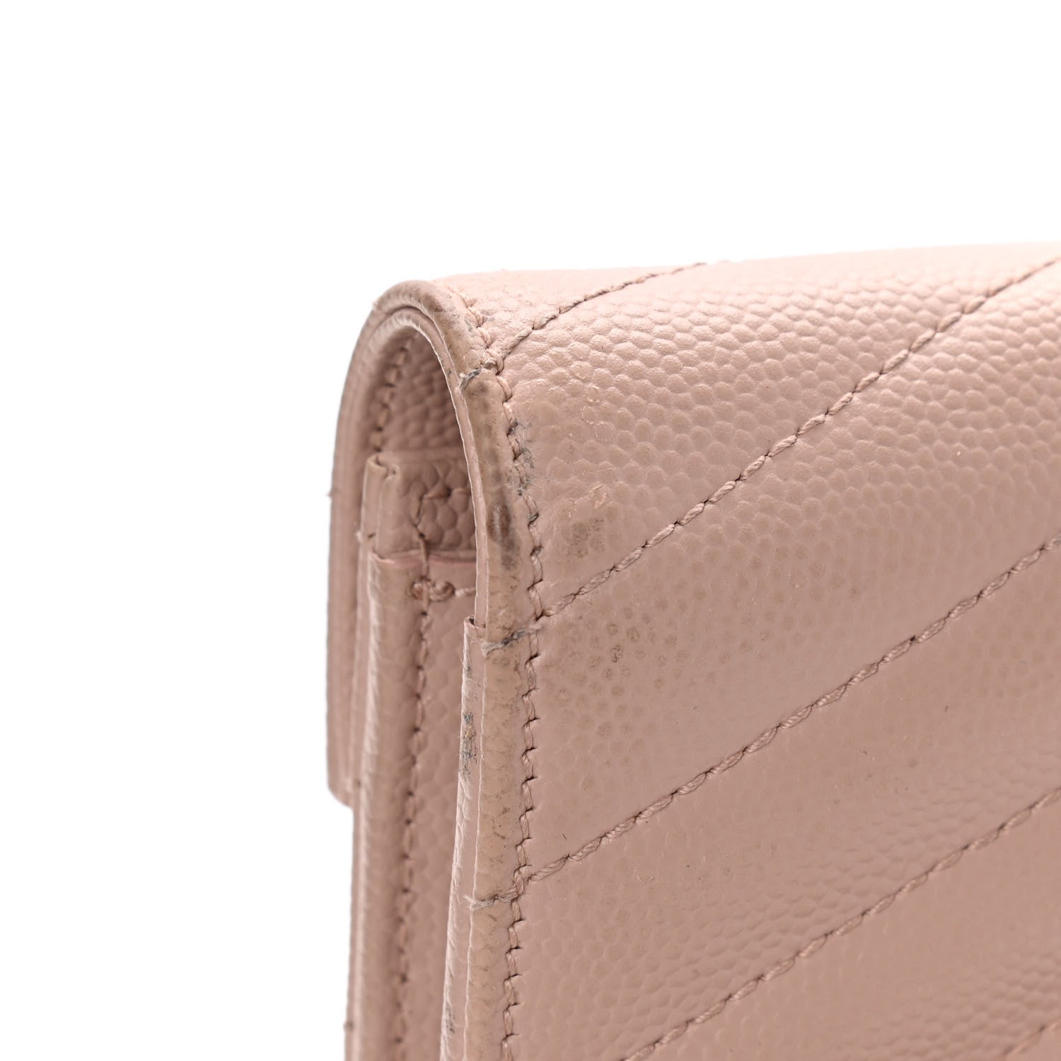 Saint Laurent Grain De Poudre Matelasse Chevron Monogram Flap Wallet Pale Pink 13 of 14