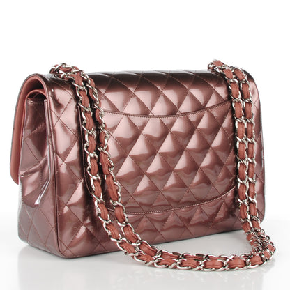 Chanel Striated Patent Quilted Jumbo Double Flap Dark Pink 3 of 8