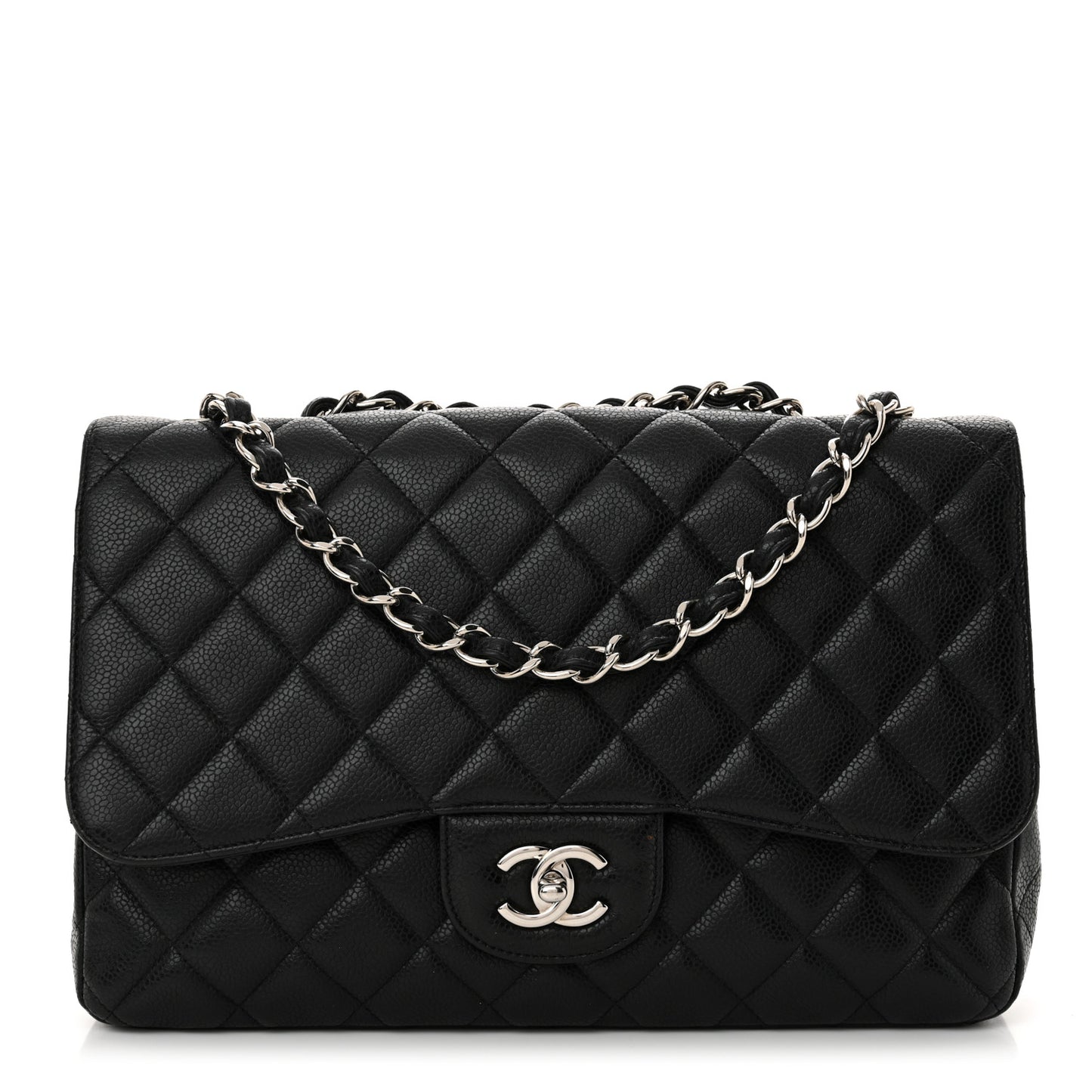 Caviar Quilted Jumbo Single Flap  Black