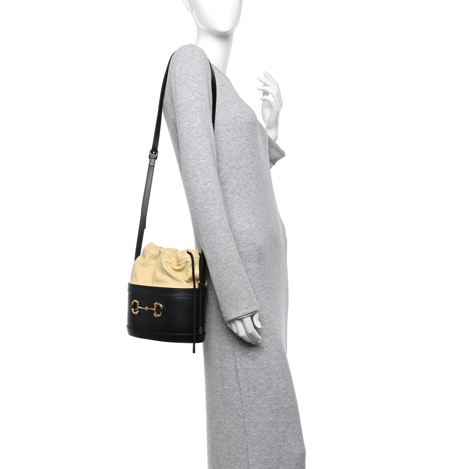 Gucci Azalea Sakai Be Green Calfskin Horsebit 1955 Drawstring Bucket Bag Black Butter 2 of 10