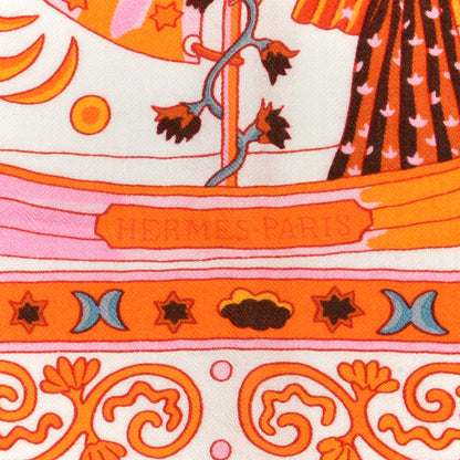 Hermes Cashmere Peuple Du Vent Shawl 140 White Orange Rose 2 of 5