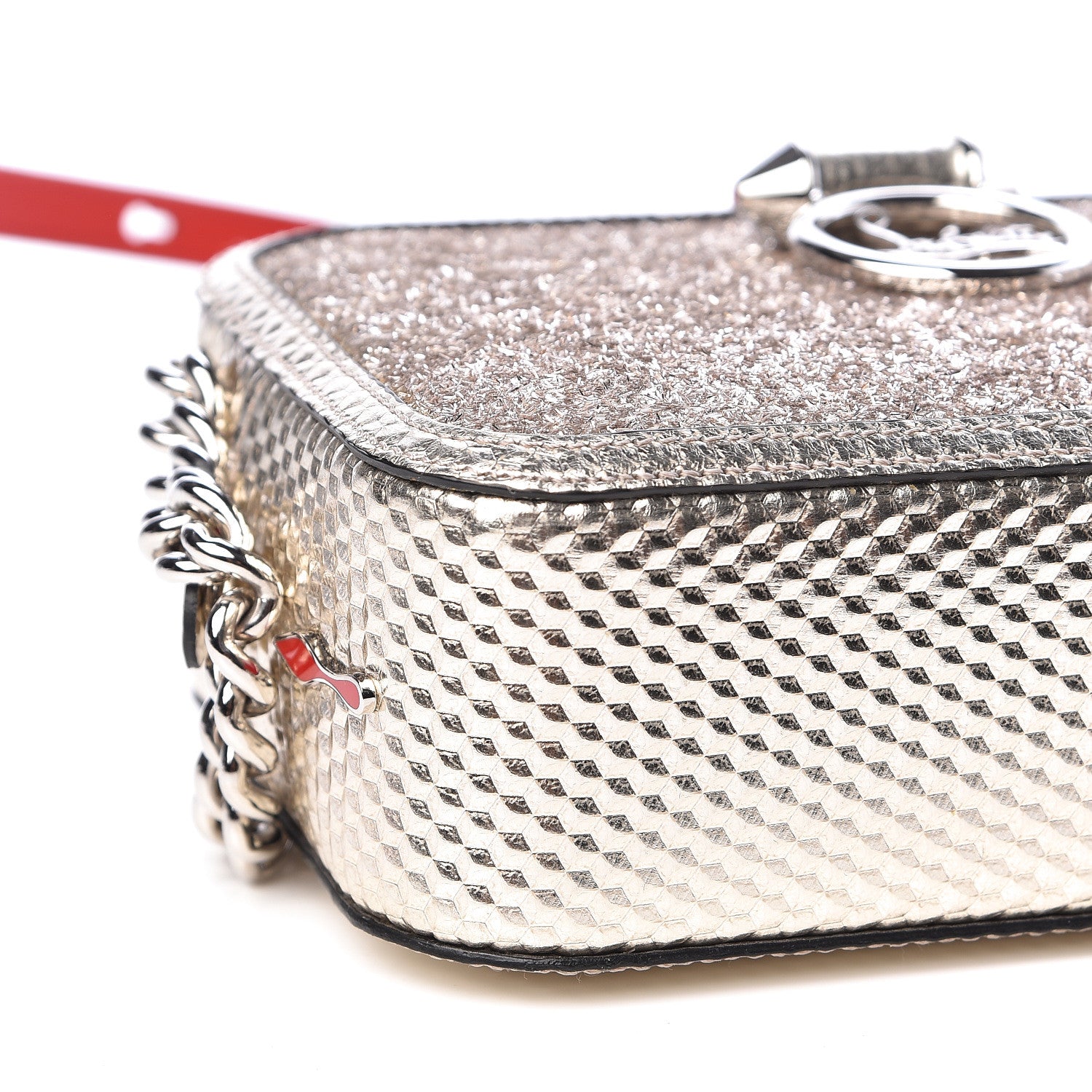 Christian Louboutin Givre Calfskin Glitter Cubiste Mini Rubylou Perle Platine 8 of 10