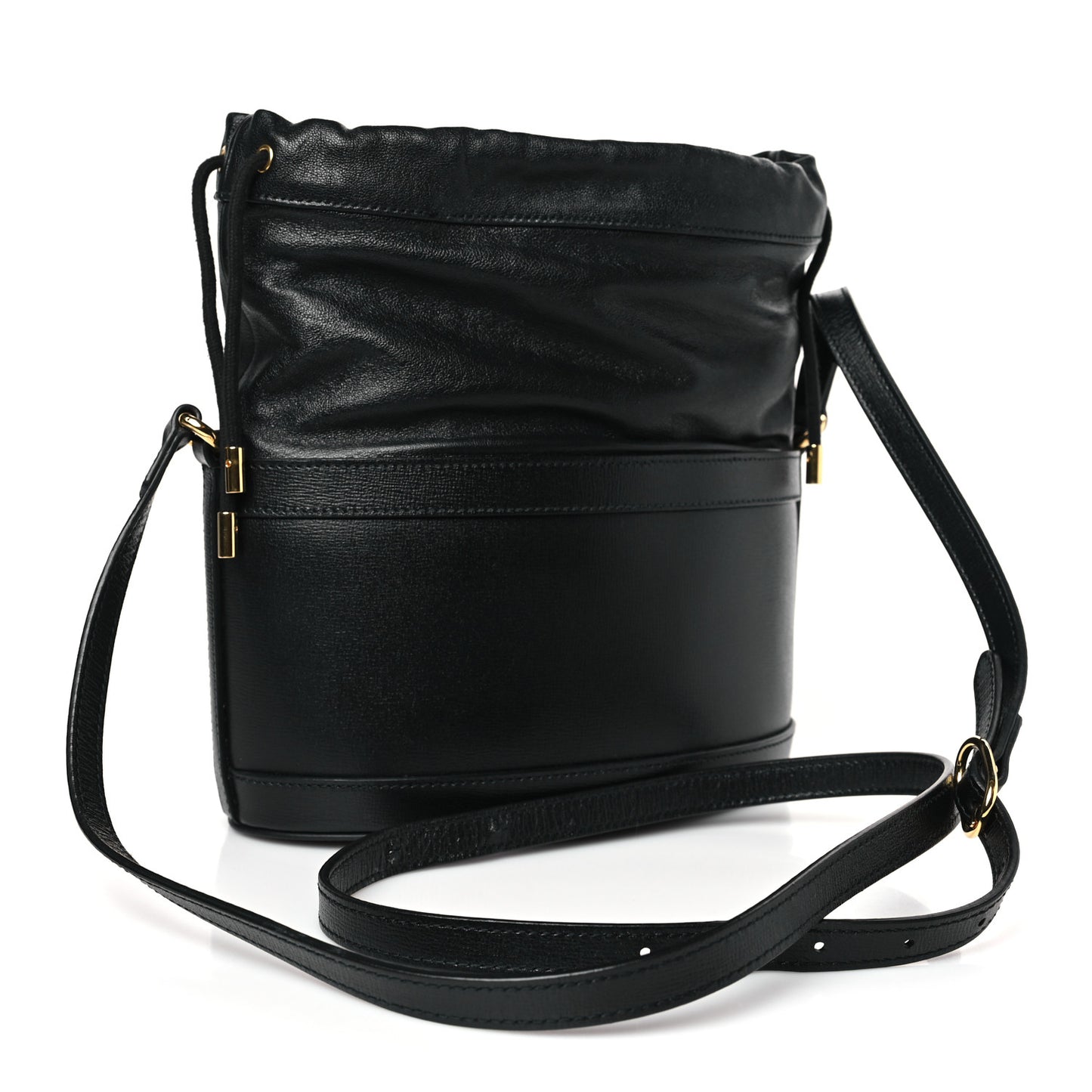 Azalea Sakai Calfskin Horsebit 1955 Drawstring Bucket Bag Black