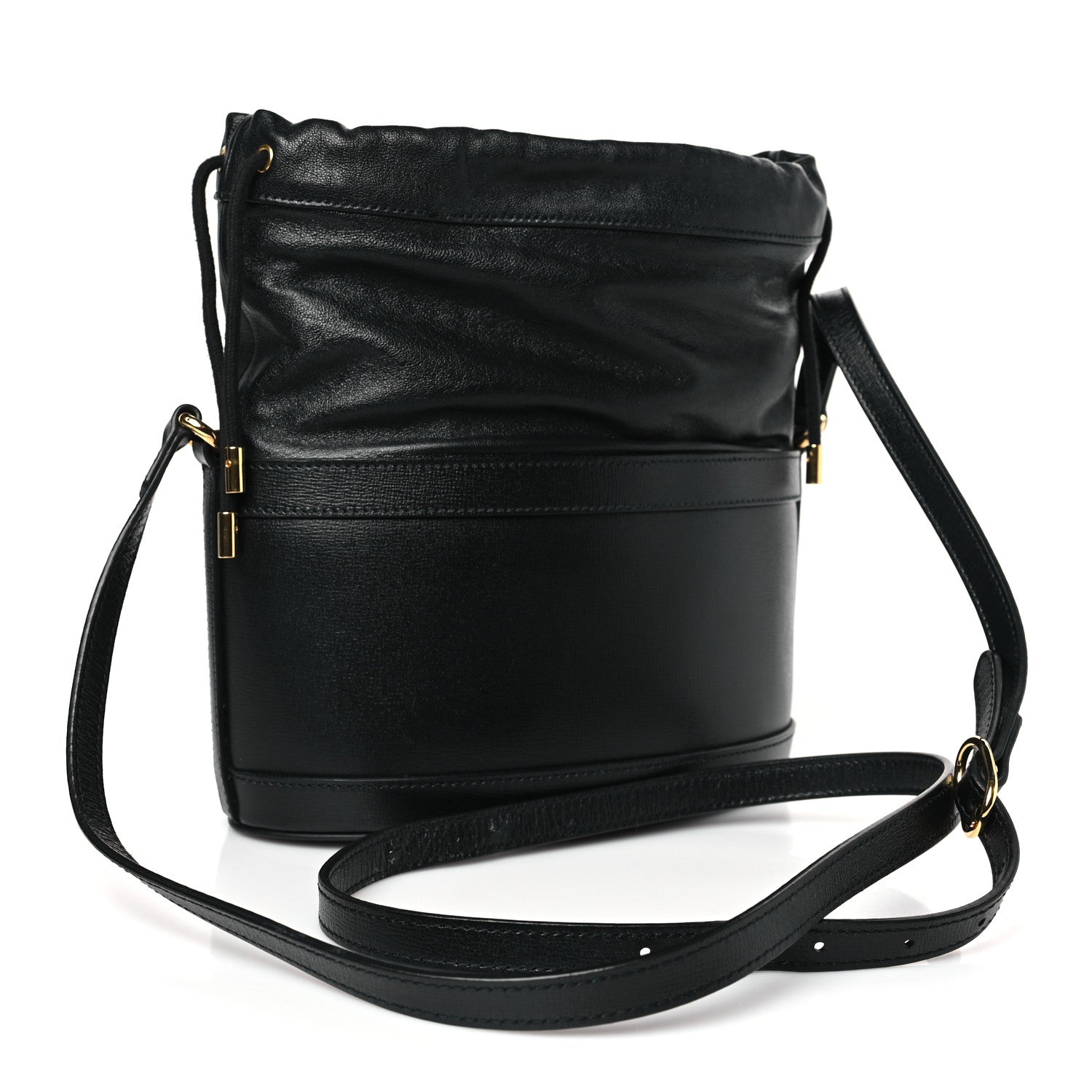 Gucci Azalea Sakai Calfskin Horsebit 1955 Drawstring Bucket Bag Black 3 of 9