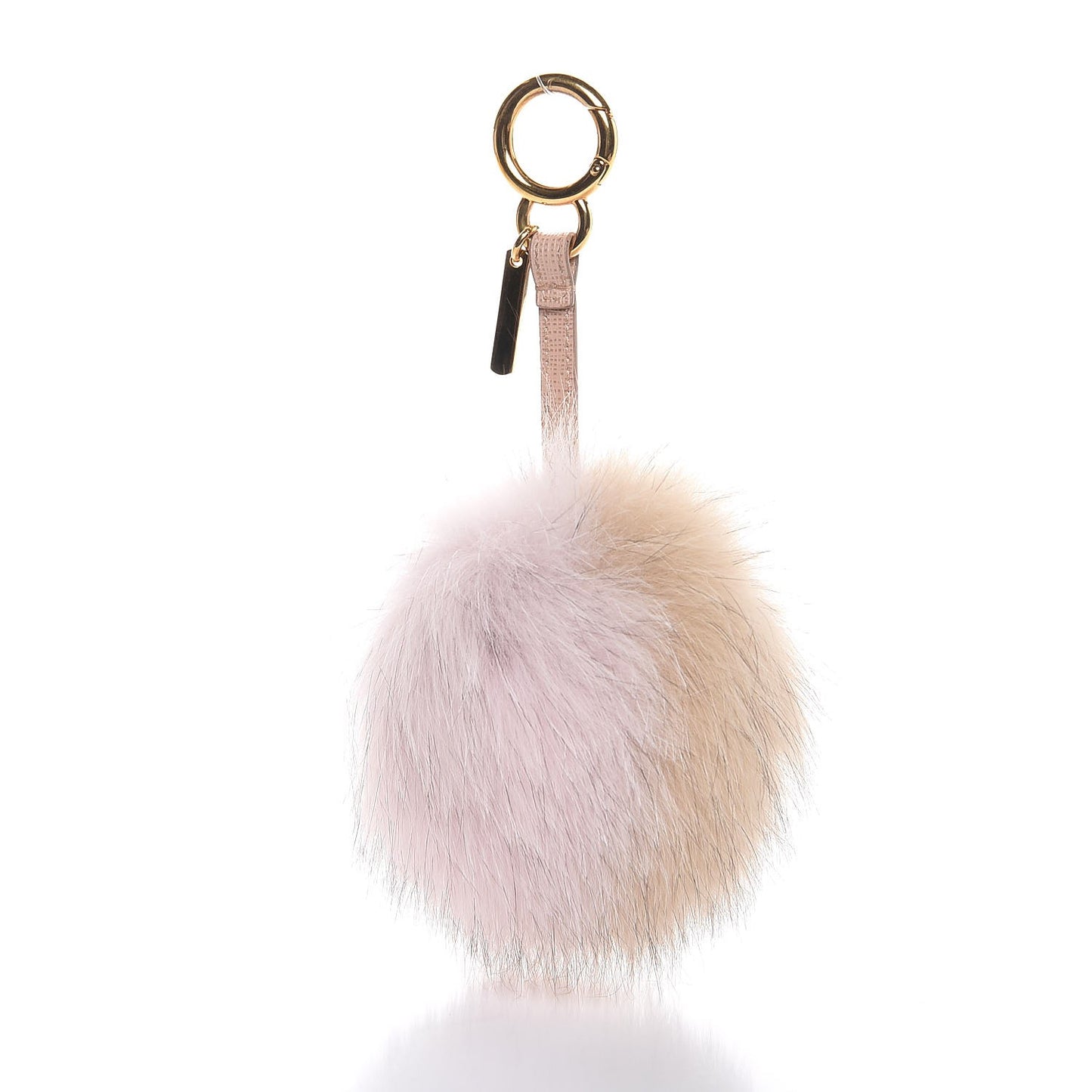Fox Fur Vitello Elite Bi-Color Pom Pom Bag Charm Rosa Cammello Cipria