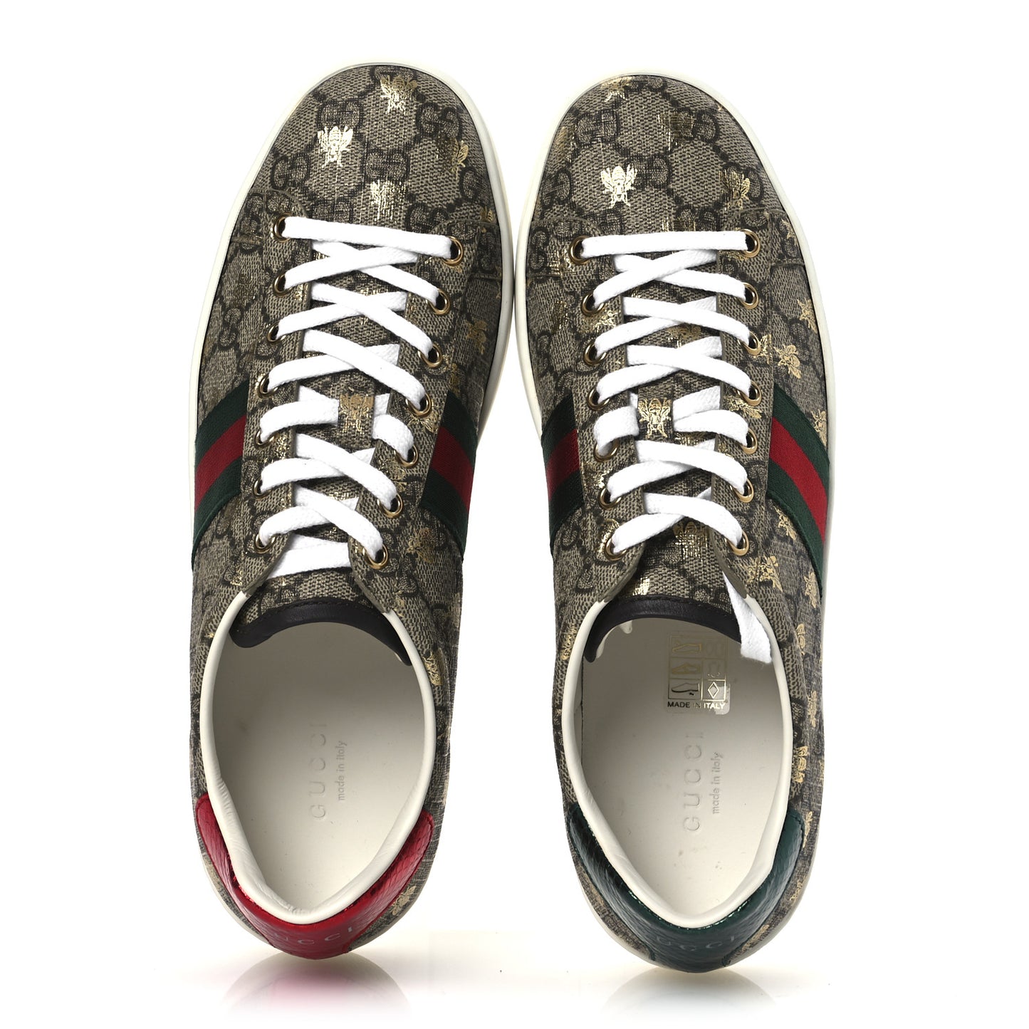 GG Supreme Monogram Bees Ayers Web Womens Ace Sneakers 38.5 Beige Oro Green Red