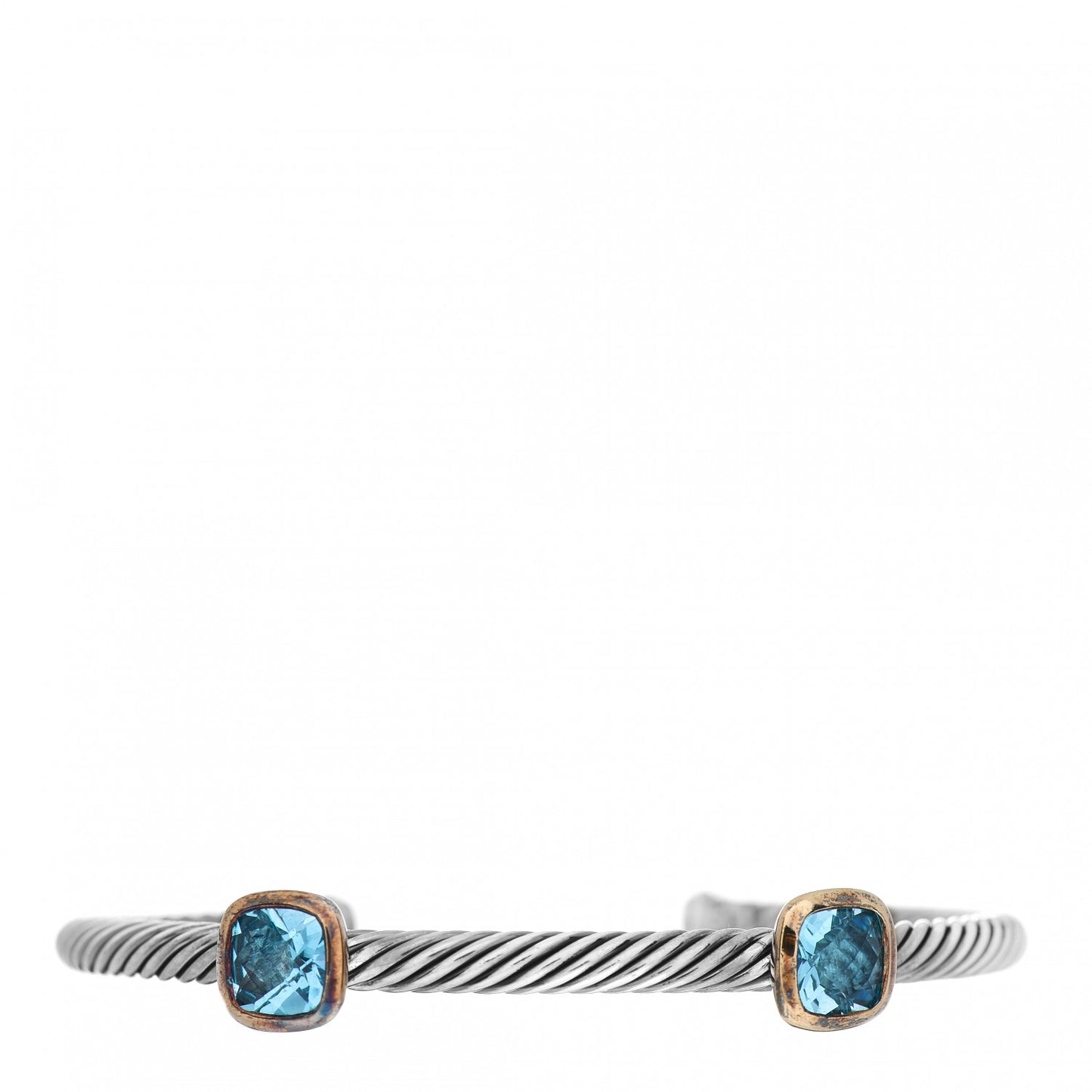 Sterling Silver 18K Yellow Gold Blue Topaz 4mm Noblesse Double Station Cable Bracelet