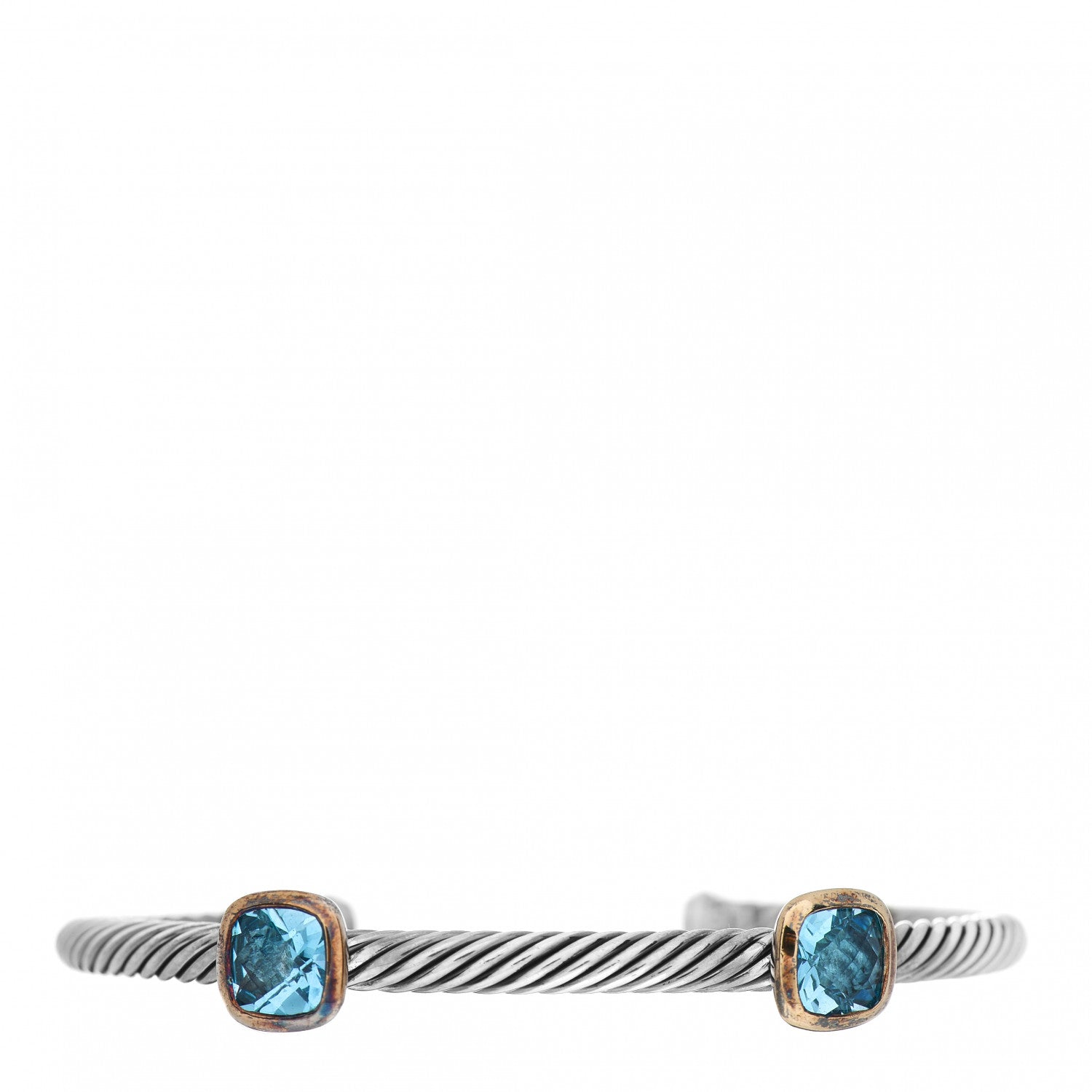 David Yurman Sterling Silver 18K Yellow Gold Blue Topaz 4mm Noblesse Double Station Cable Bracelet 1 of 4